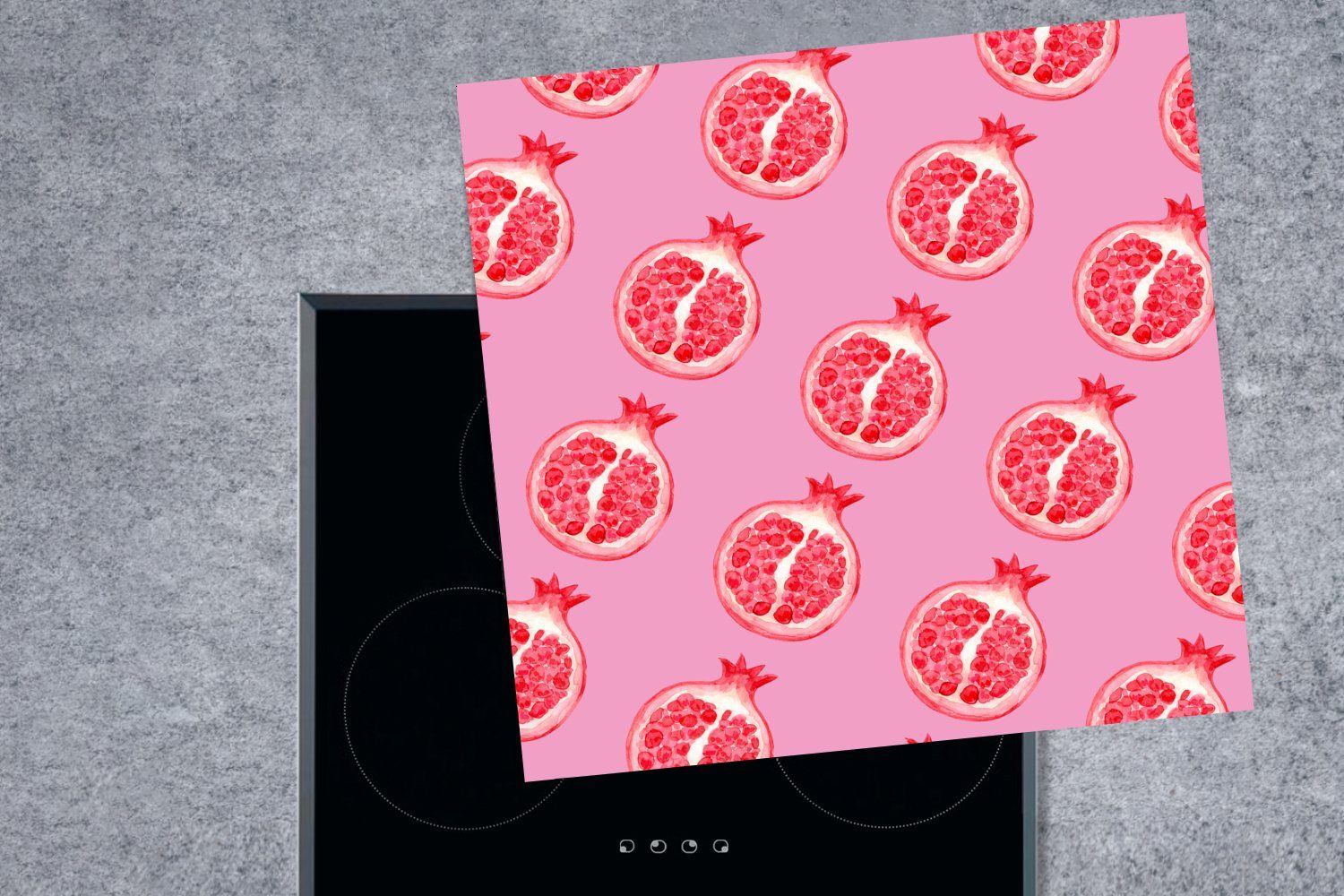 küche cm, Arbeitsplatte Schablonen, - Obst MuchoWow Herdblende-/Abdeckplatte Rosa Vinyl, 78x78 (1 Ceranfeldabdeckung, für tlg), -