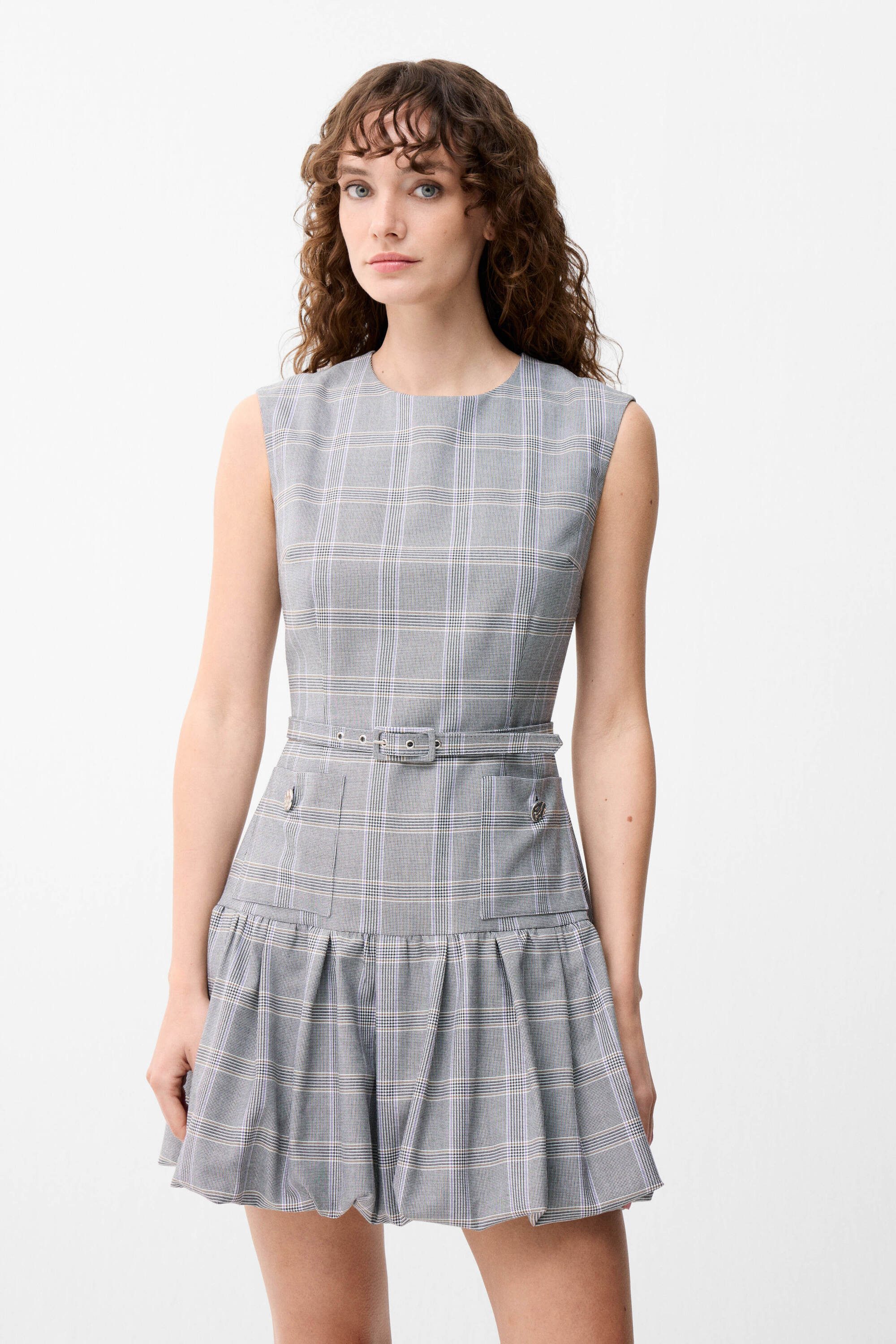 adL Hemdblusenkleid Karriertes ärmelloses Mini-Kleid mit Gürteldetail