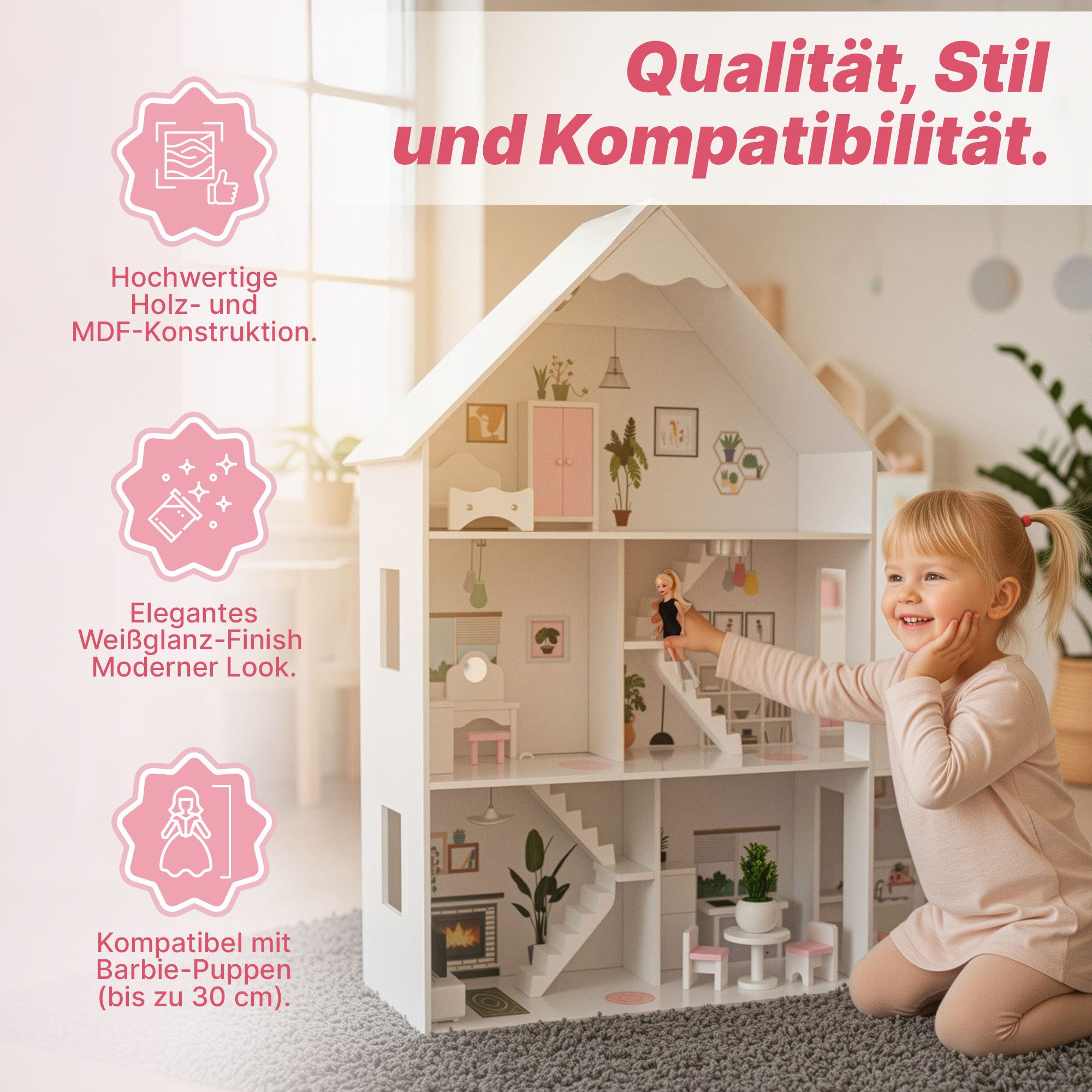 Green Series Puppenhaus Puppenhaus Holz Groß – LED Traumvilla – Kinderzimmer Deko – Zubehörset