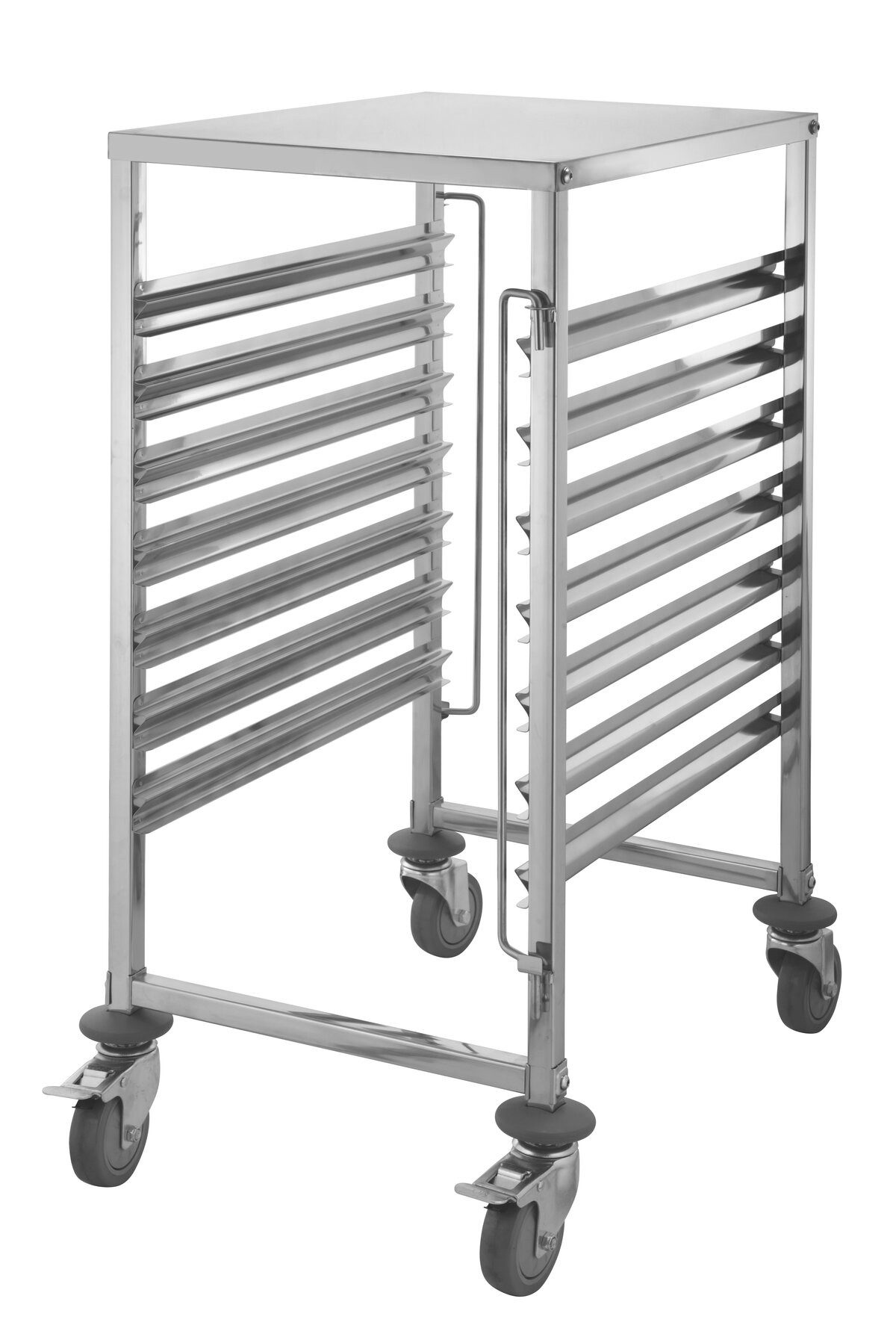GastroHero Regaltransportwagen Regalwagen Edelstahl 7 Ebenen 600x400 mm mit Arbeitsplatte, Regalwagen mit Arbeitsplatte und M-Schienen