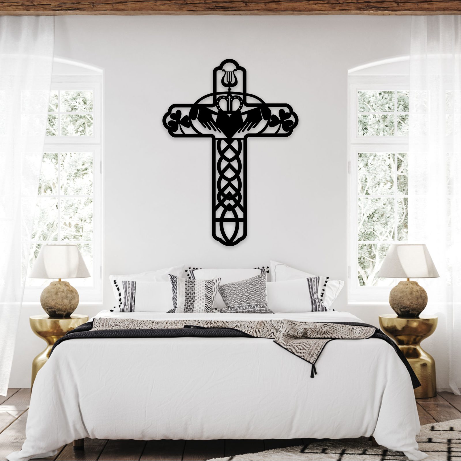 Jumpeak Wanddekoobjekt Metallkreuz Liebe Wanddekoration, Religion, Glücksbringer, Hergestellt aus Metall,Schwarz,Weiß,3 Größe