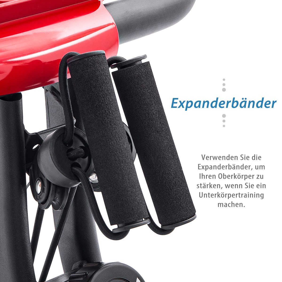 Heimtrainer (magnetische faltbares Fitnessfahrrad), 3-in-1 X-bike mit Expanderbänder, 10 Widerstandsstufen, Max 120 kg