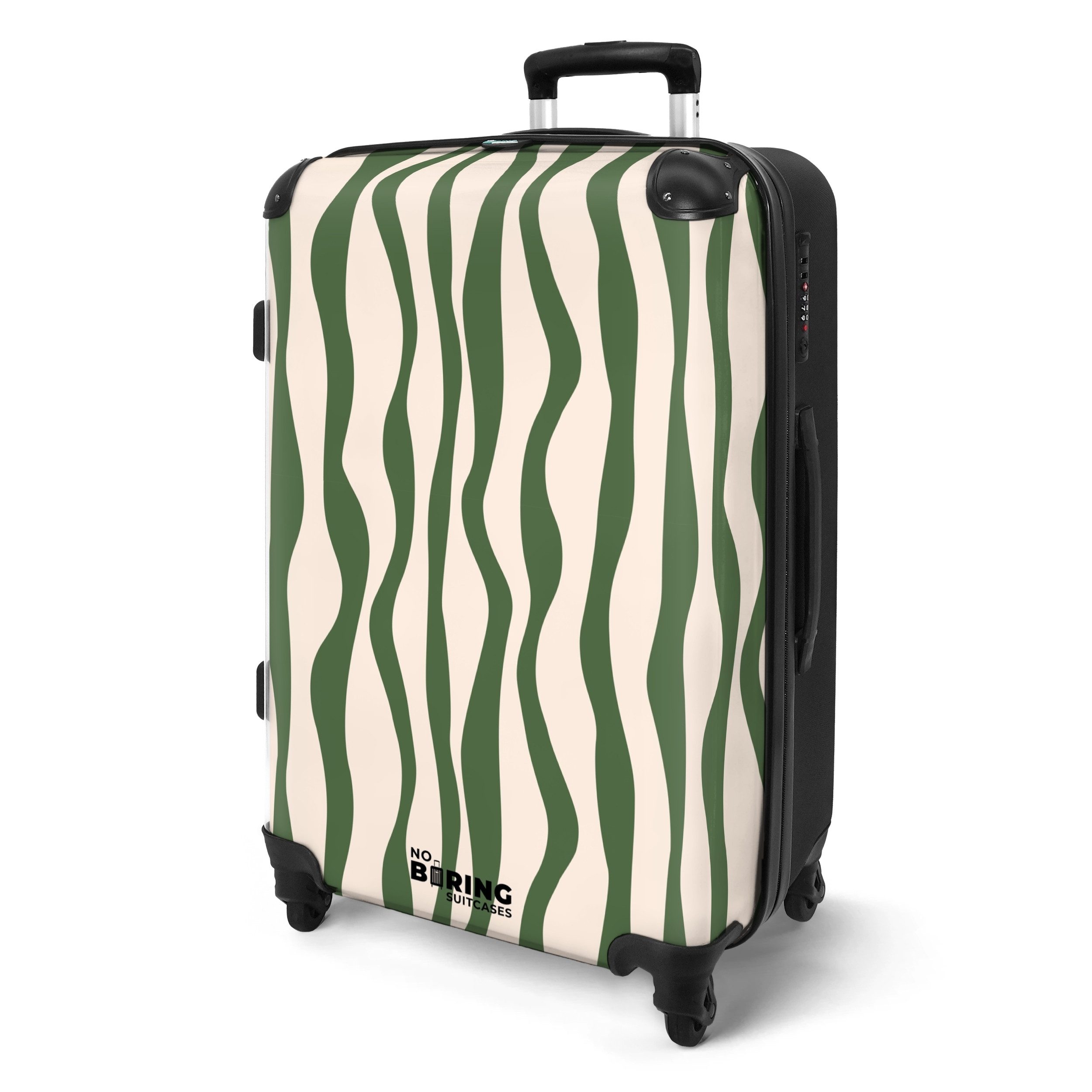 NoBoringSuitcases.com© Hartschalen-Trolley Beige mit grünen Linien günstig online kaufen