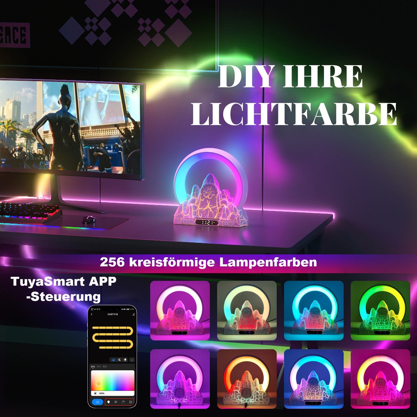 MUPOO LED Nachtlicht Lampe mit kabellosem Ladegerät Induktions-Ladegerät (1-tlg., für Computer Desktop Büro Heimdekoration)