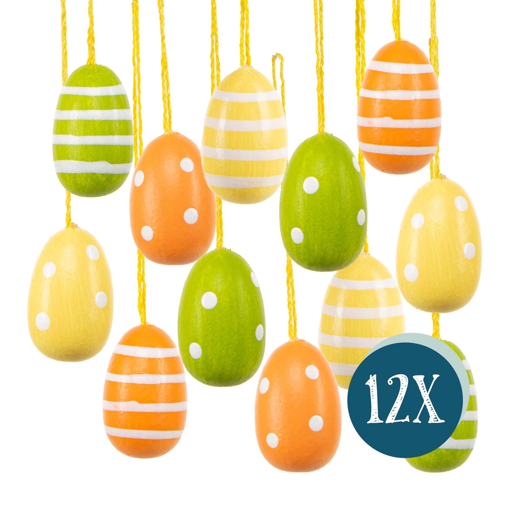 Logbuch-Verlag Dekofigur Nostalgie 12 kleine Ostereier Retro grün orange gelb aus Holz Eier zum
