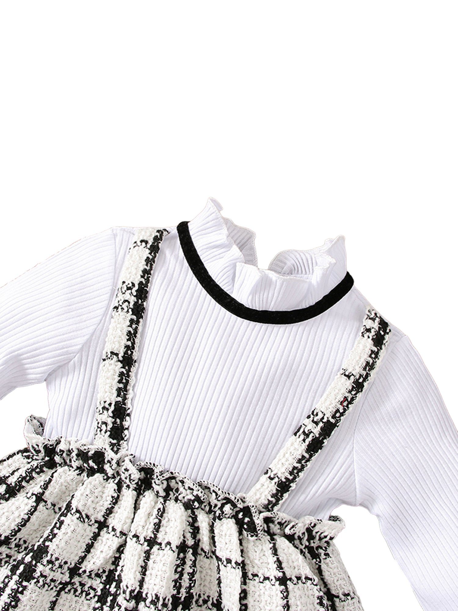 Stück) (2 Langärmliges LAPA Rüschenkragen für mit Kariertes Mädchen Babys Karokleid Kleid