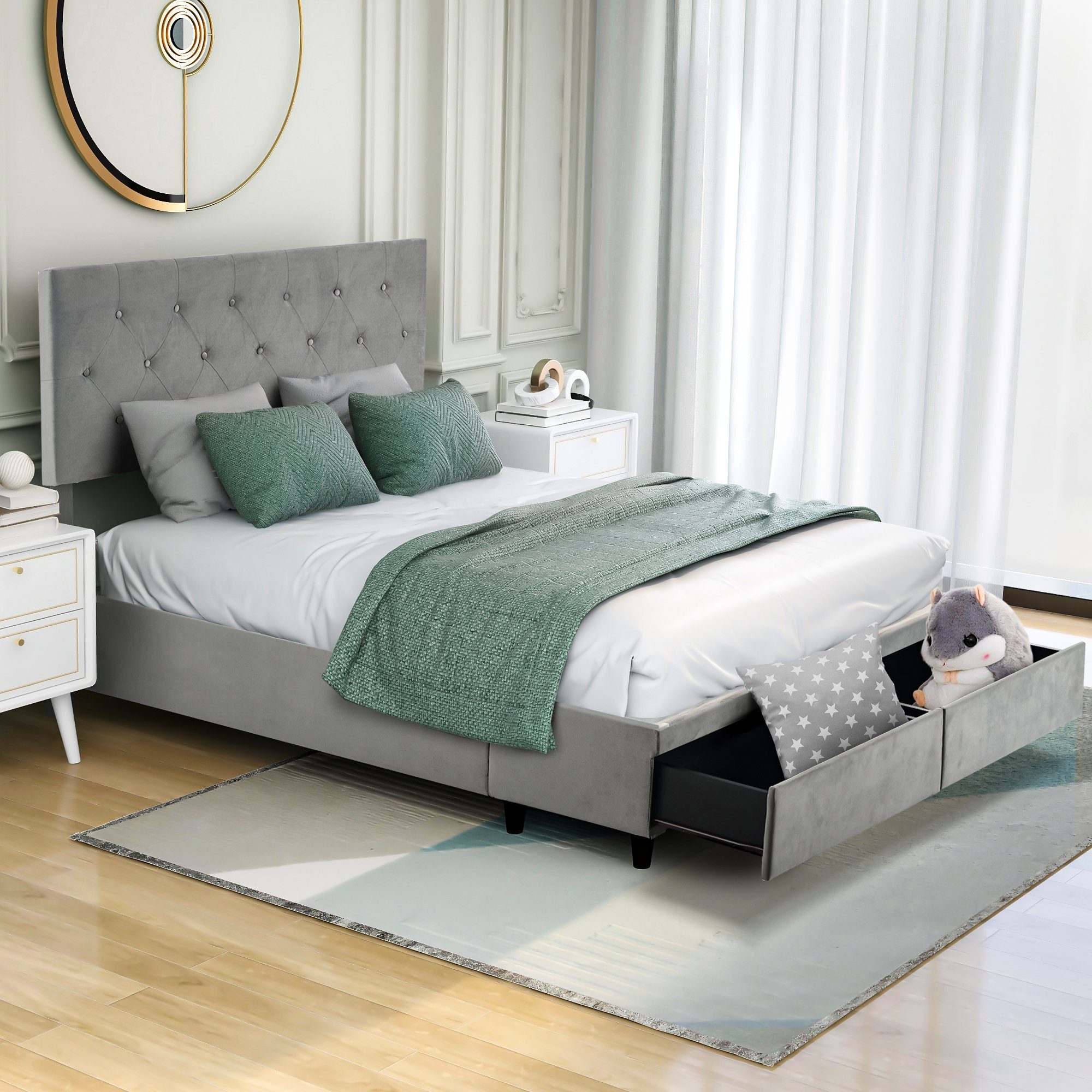 SOFTWEARY Polsterbett, Doppelbett mit 2 Schubladen und Kopfteil, 140x200  cm, inkl. Lattenrost, Bezug aus Samt online kaufen | OTTO