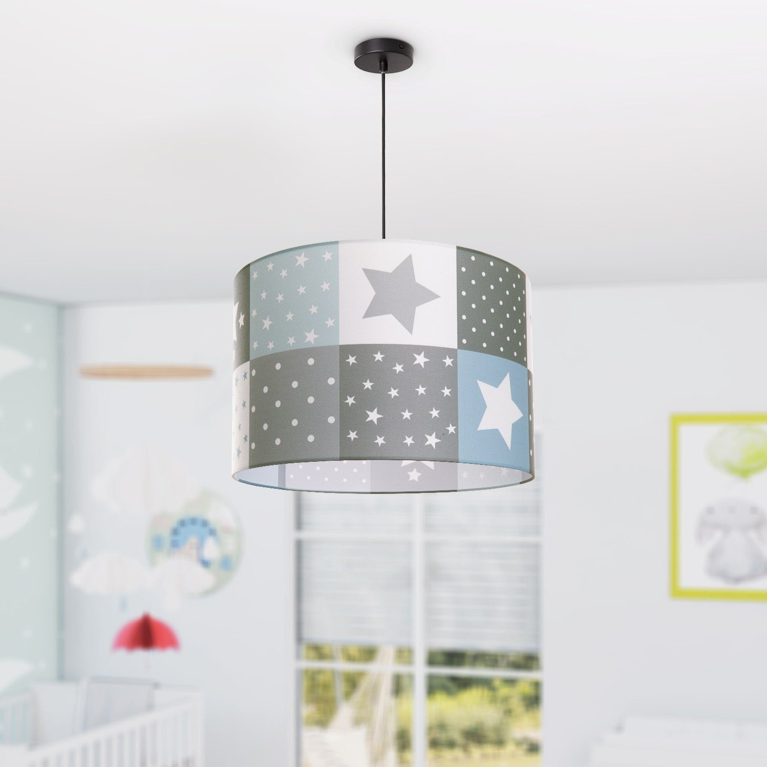 E27 345, Home Cosmo Sternen Motiv Pendelleuchte Kinderzimmer Kinderlampe Lampe ohne LED Deckenlampe Paco Leuchtmittel,