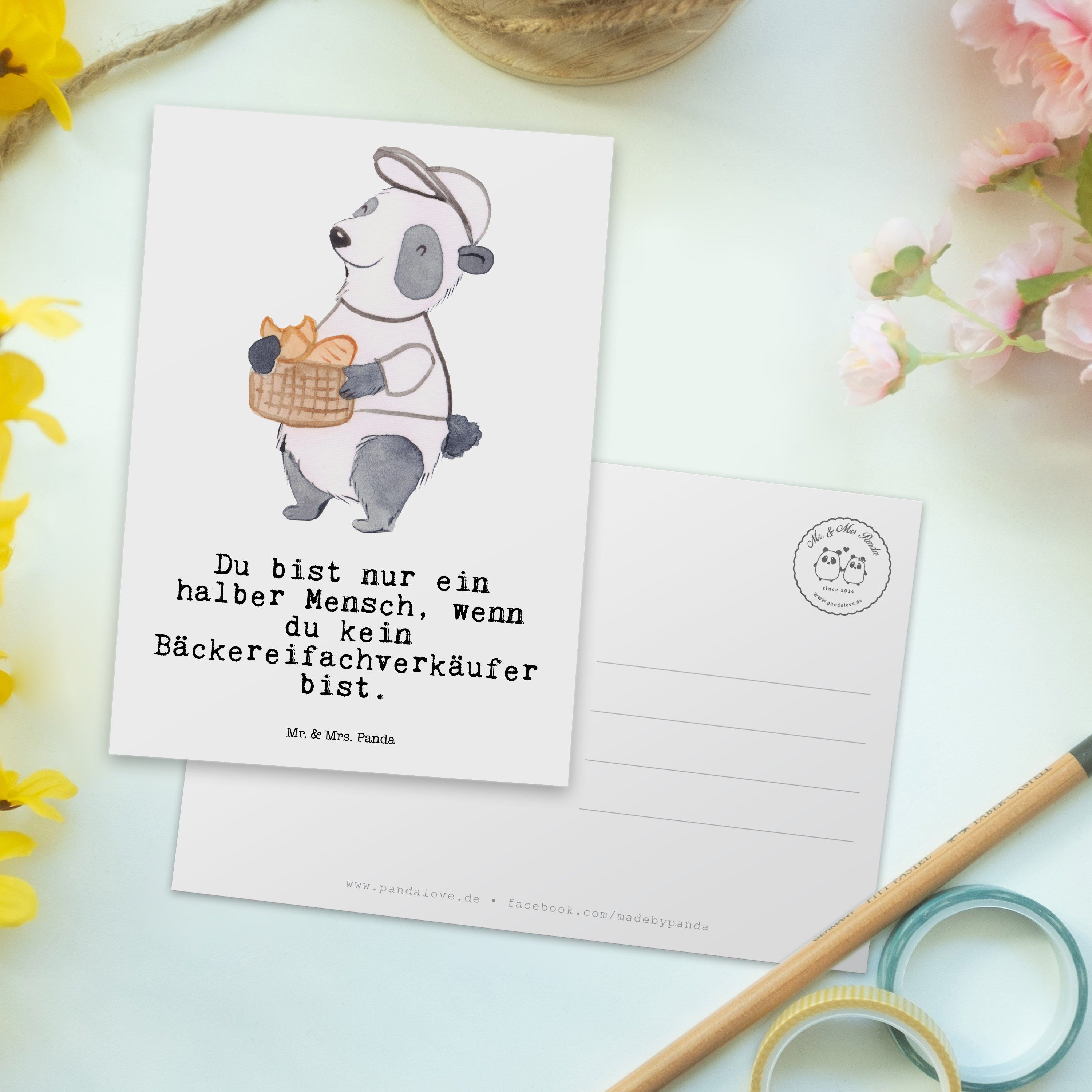 A Mr. Karte, Herz - - Panda Einladung, Mrs. mit Bäckereifachverkäufer Postkarte Weiß Geschenk, &