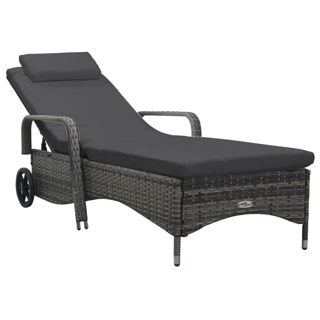 vidaXL Gartenliege Sonnenliege mit Rädern Poly-Rattan günstig online kaufen