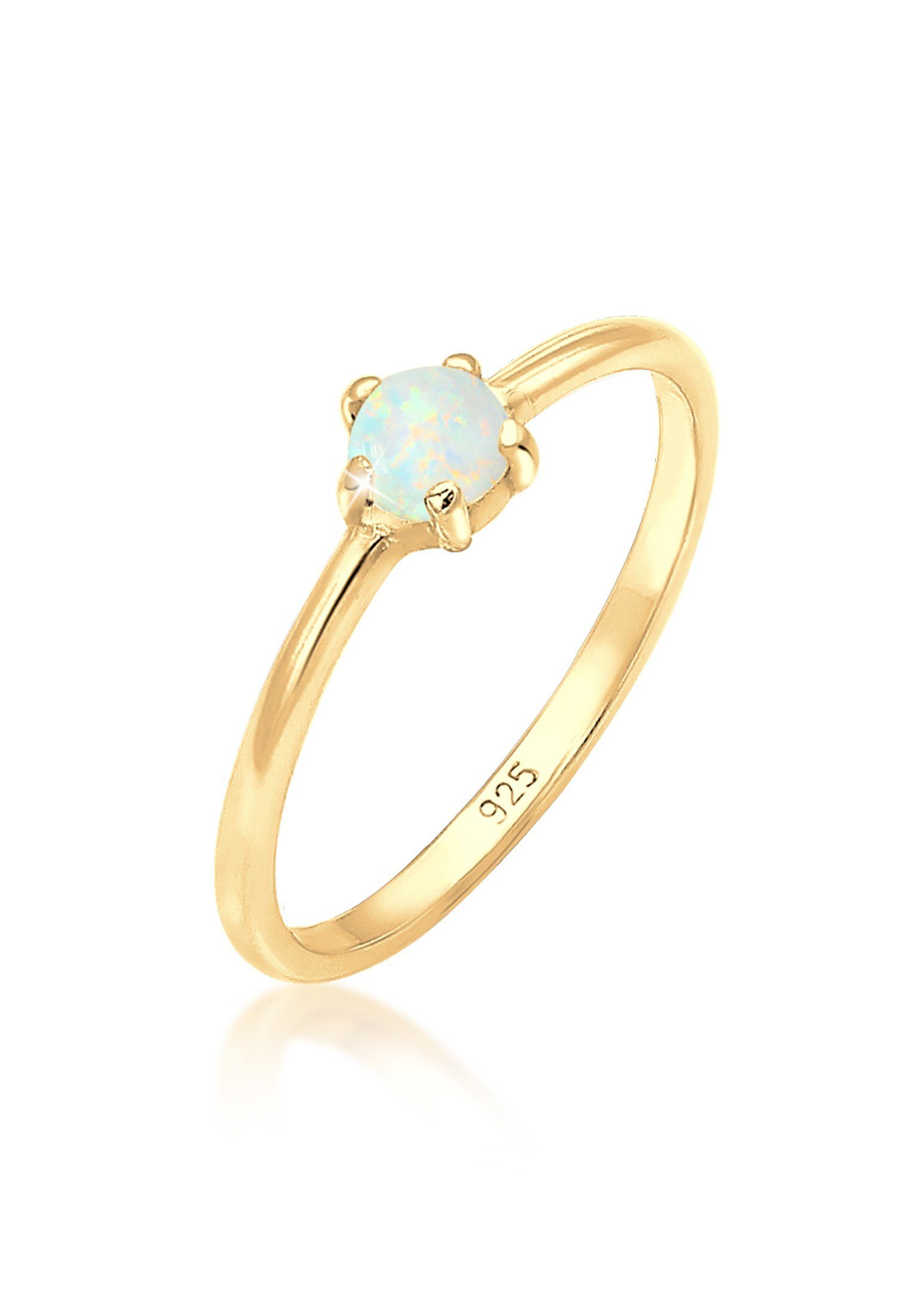 Fingerring Silberring mit synth. Opal rund 925er Silber