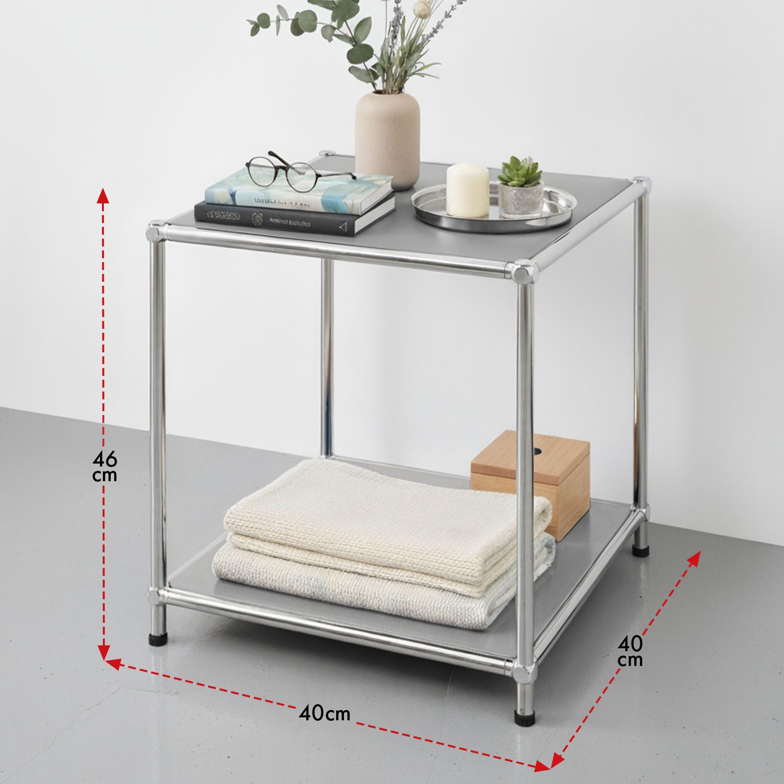 Floordirekt Standregal Concept Epure MK-012 Metallregal, B40 × T40 × H46 cm, diverse Farben, modular, Beistelltisch mit offenen Ablagen, verchromtes Metallgeste – Bild 3 von 5