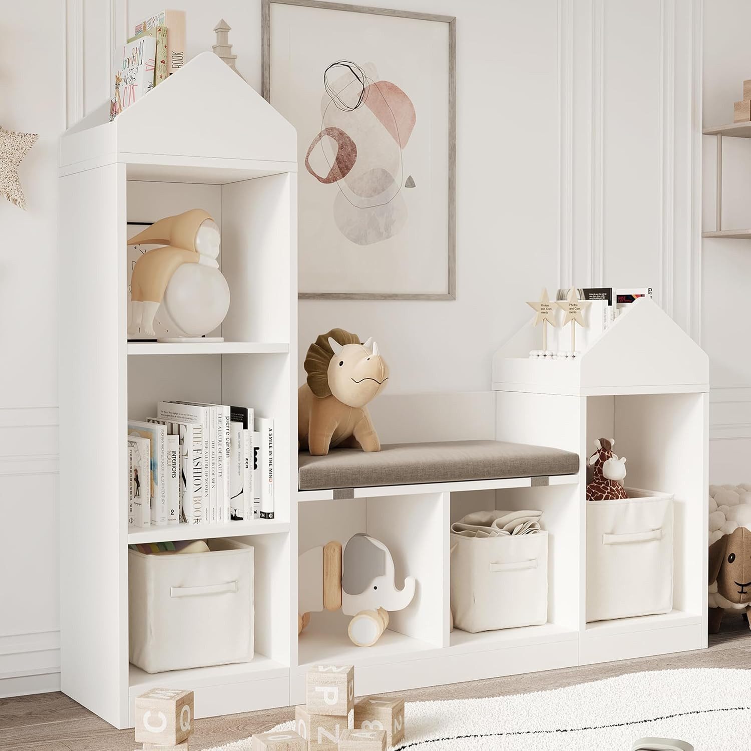 GarveeMore Kinderregal Bücherregal Kinder Spielzeugregal mit Kissen und 6 F günstig online kaufen