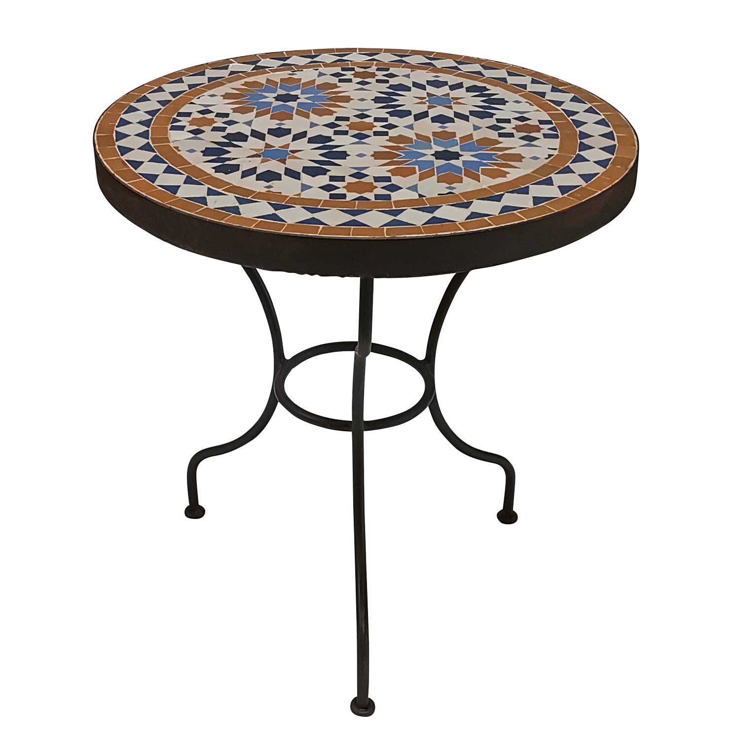 Casa Moro Beistelltisch Mosaik Beistelltisch Ø 45 cm Ankabut braun mit Schmiedeeisen Gestell (Boho Chic Couchtisch), marokkanischer Mosaiktisch Bistrotisch aus Marokko MT2239