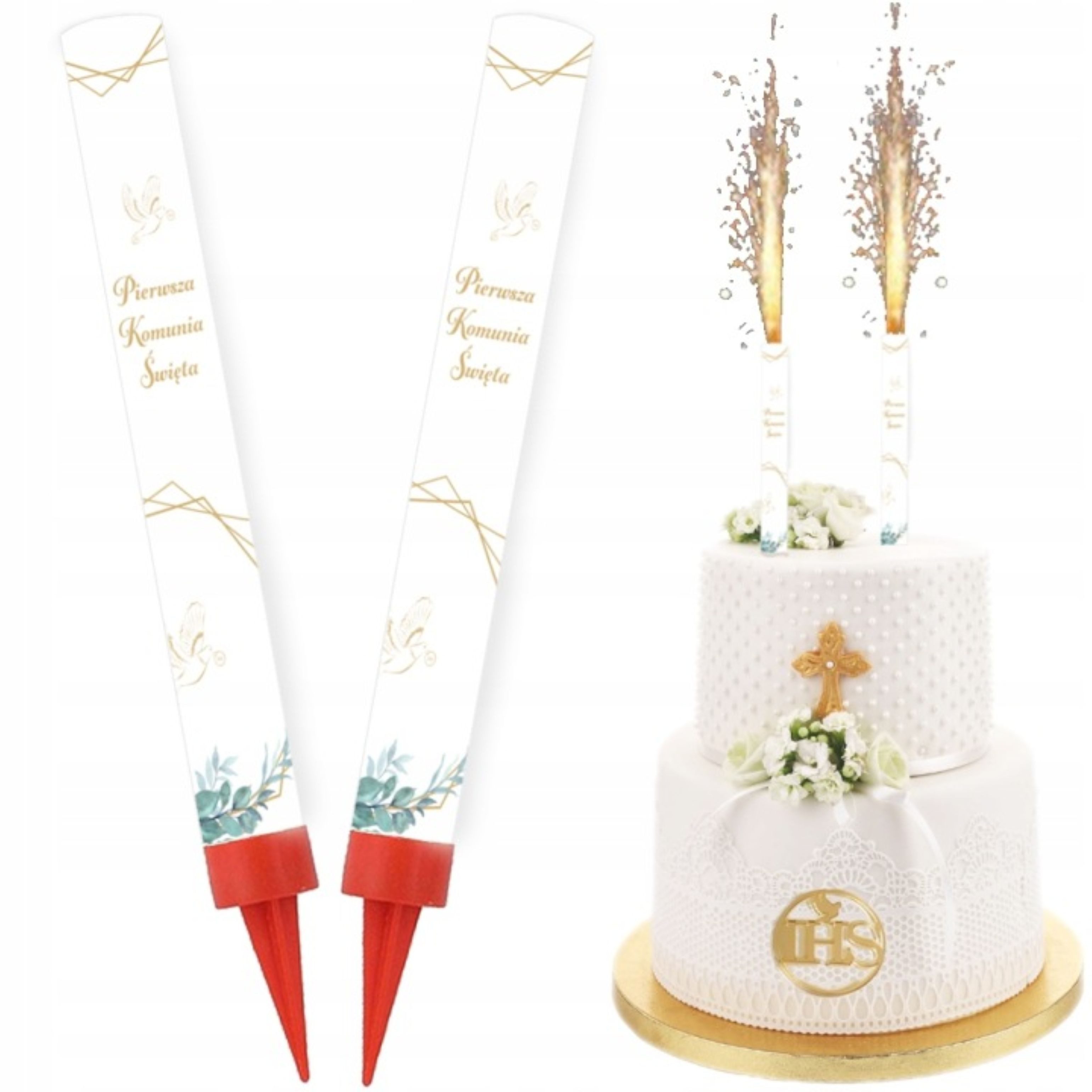 Festivalartikel Kommunionskarte Kommunion Tortenfontäne Boho IHS Gold 18cm 2er Set