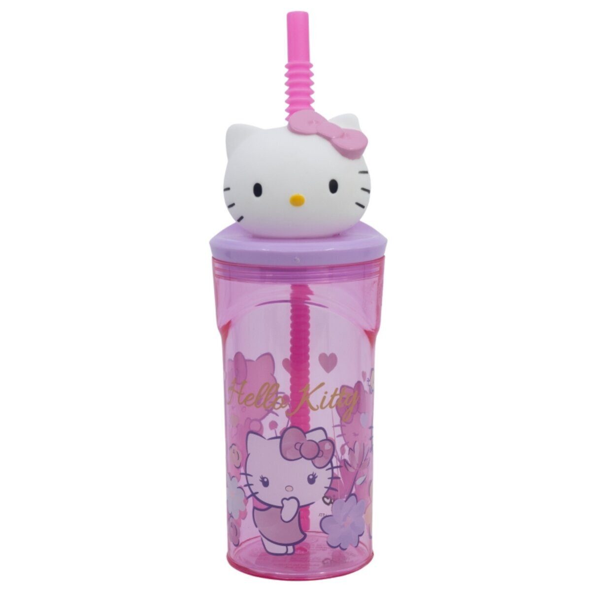 Hello Kitty Trinkflasche Stor Hello Kitty Trinkbecher 3D Kinderbecher & Strohhalm-Tumbler 360ml