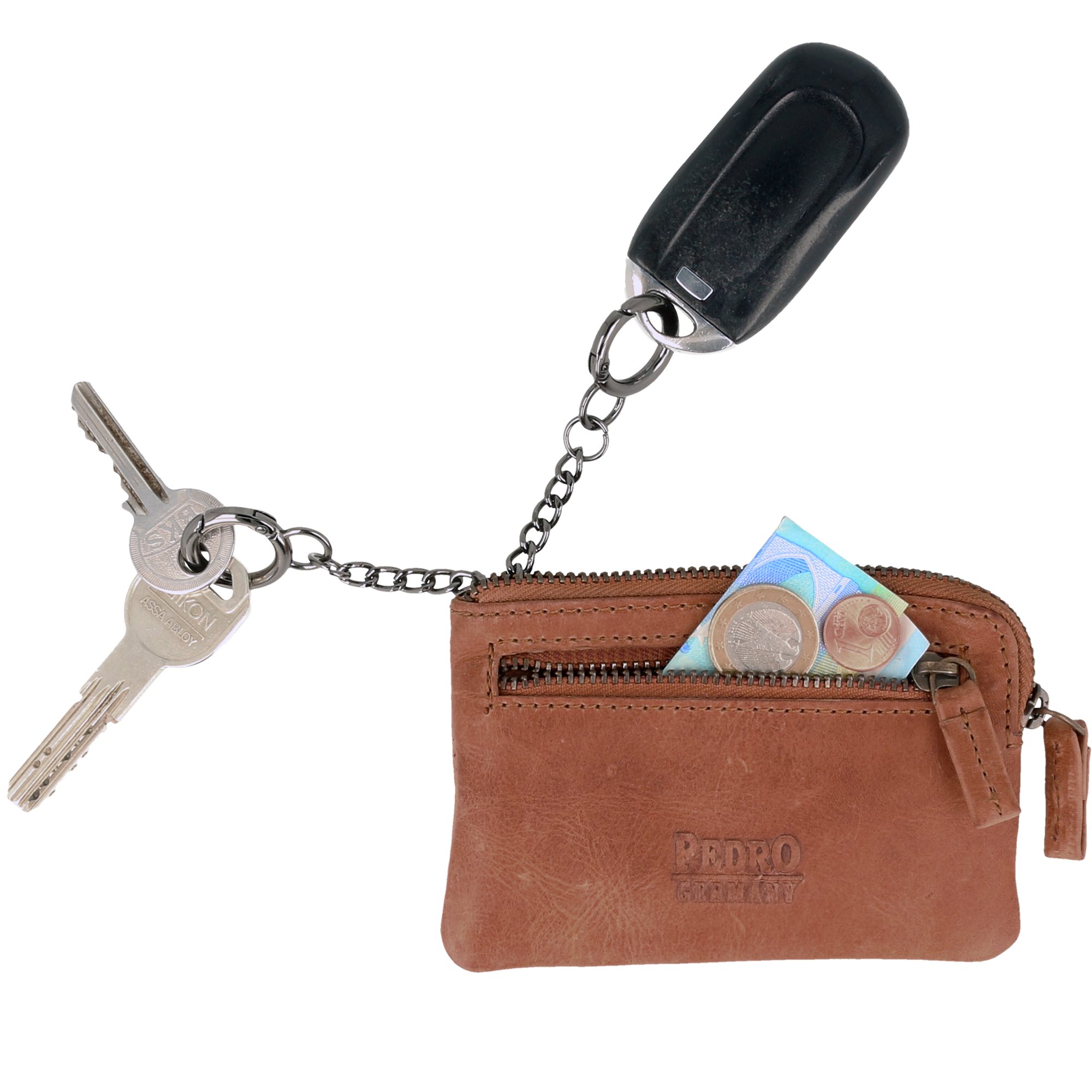 HMT Schlüsseltasche Schlüsselmäppchen Damen Herren Schlüsseletui (aus echtem Leder, für Autoschlüssel), mit Münzfach