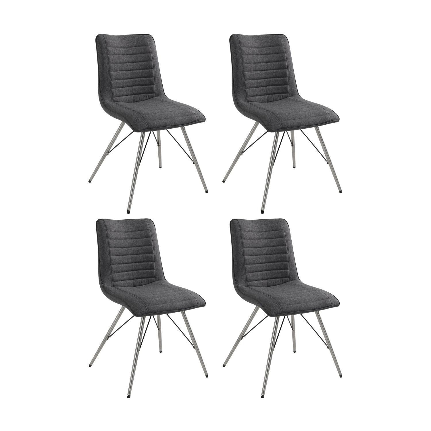 Polsterstuhl, 4er Set, Grau, Polyester, Edelstahlgestell