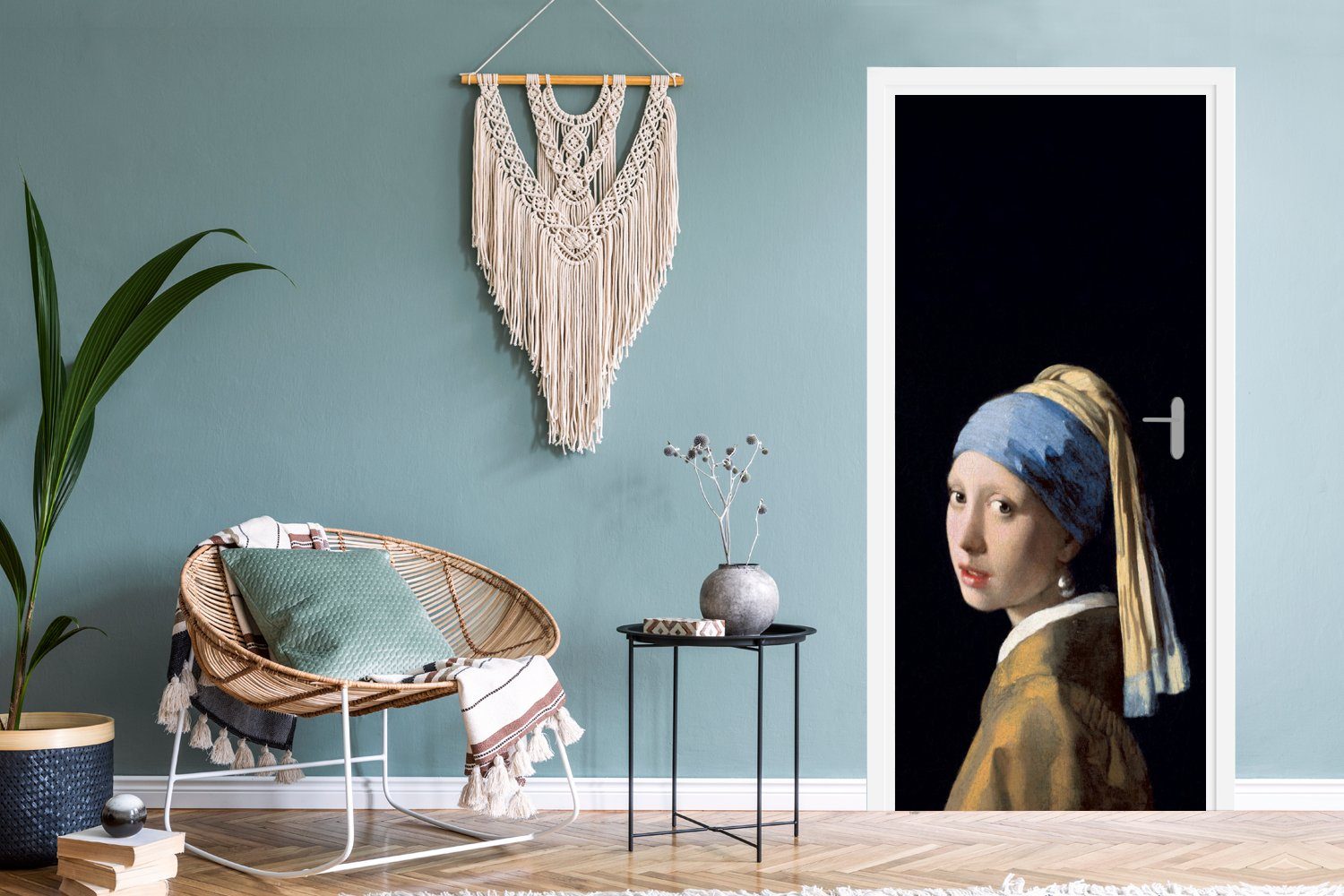 (1 St), - 75x205 mit - Tür, Vermeer cm MuchoWow Perlenohrring Kunst, bedruckt, Fototapete für Mädchen Matt, Türaufkleber, Türtapete