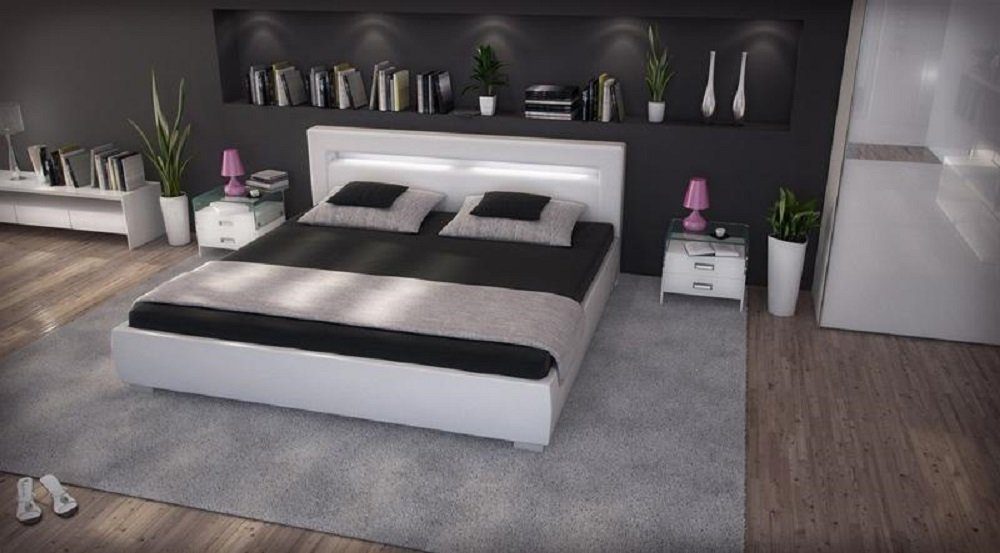 JVmoebel Bett Bett Weiß Betten Moderne Polster Designer Luxus Hotel Doppel Leder Ehe