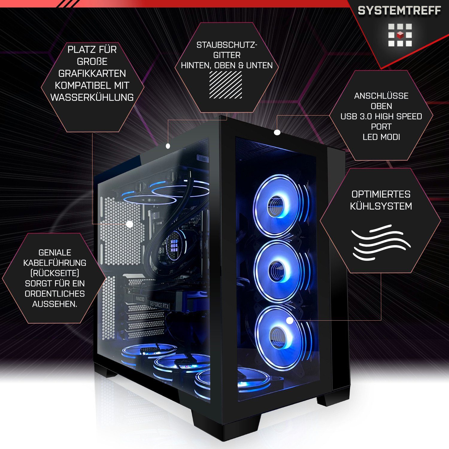 SYSTEMTREFF Gaming-PC (Intel Core i7 14700KF, GeForce RTX 4070, 32 GB RAM, 1000 GB SSD, Wasserkühlung, Windows 11, WLAN)