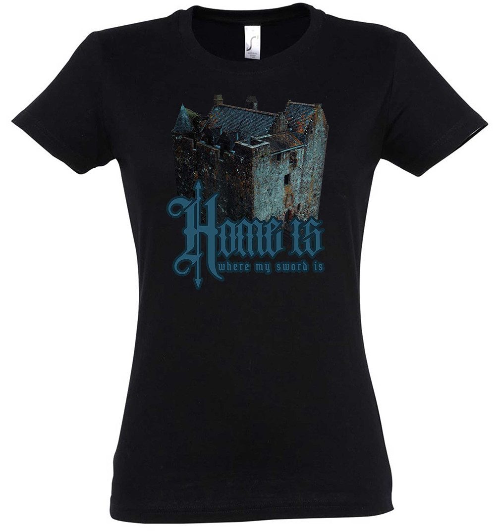Urban Backwoods Print-Shirt Home Is Where My Sword Is Damen T-Shirt Burg Castle Schwert Larp (1-tlg) Knight Ritter Seven 7