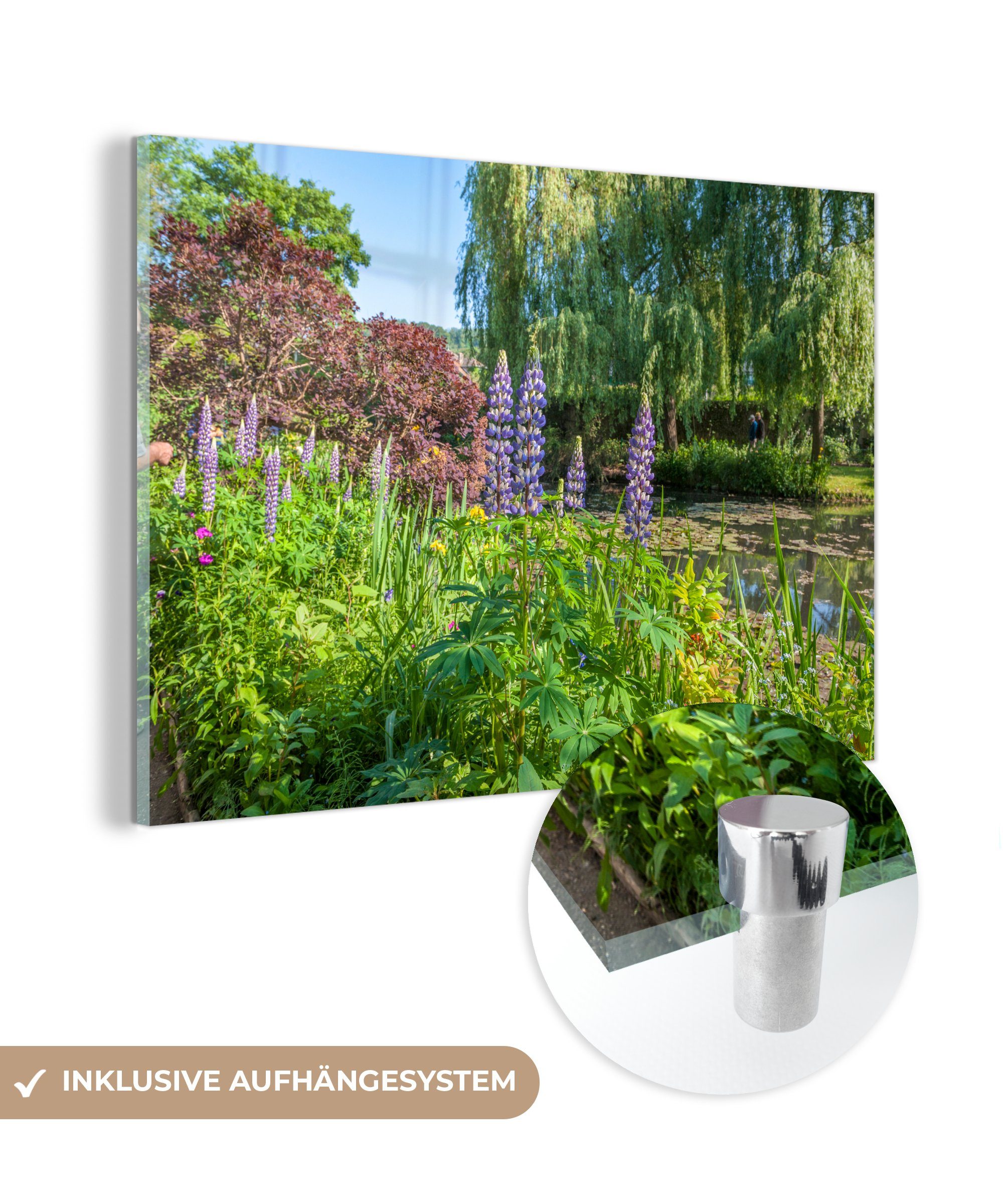 MuchoWow Acrylglasbild Garten mit bunten Farben im französischen Garten von Monet in Europa, (1 St), Acrylglasbilder Wohnzimmer & Schlafzimmer