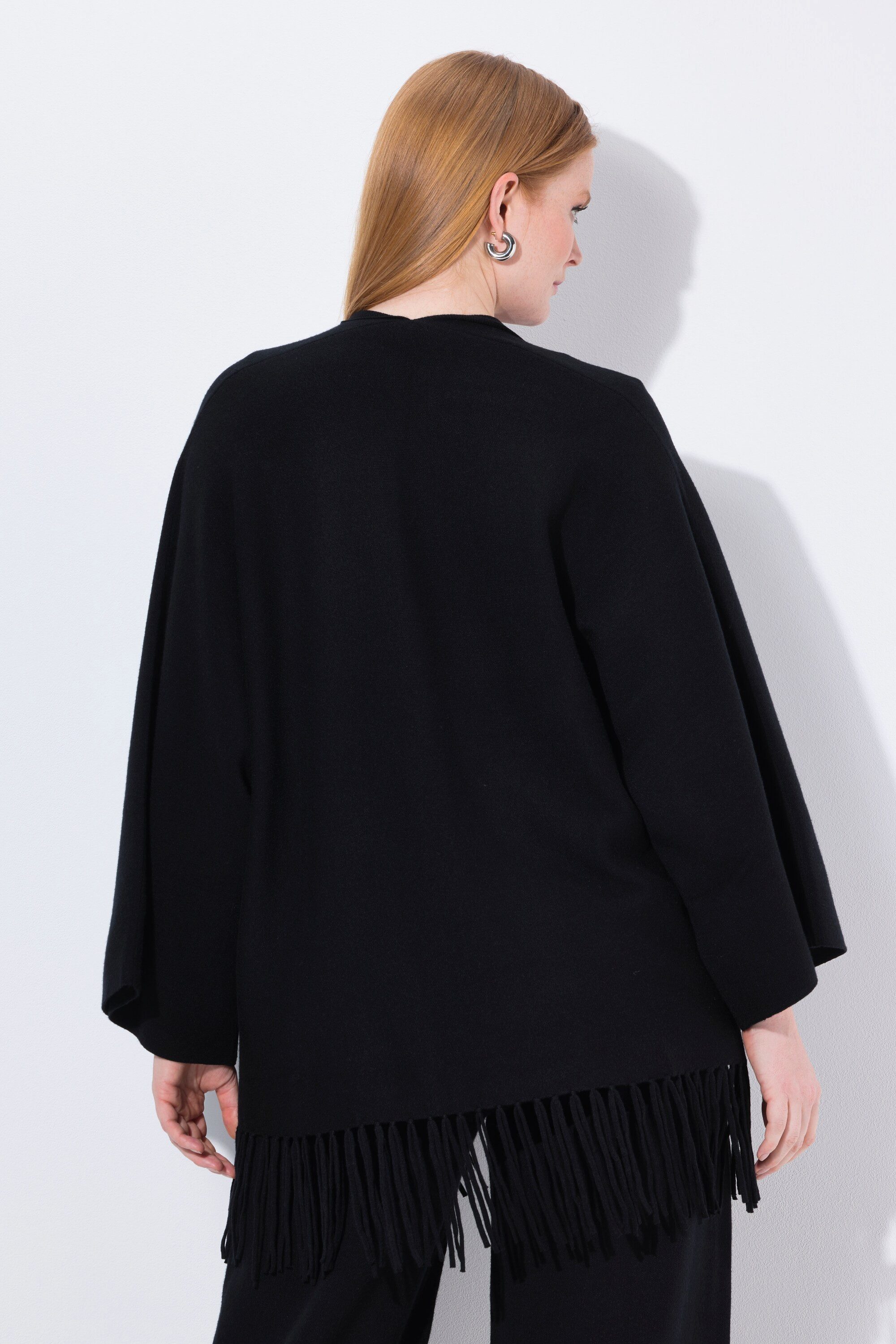 Ulla Popken Strickjacke Strickjacke Fransensaum ohne Verschluss Langarm