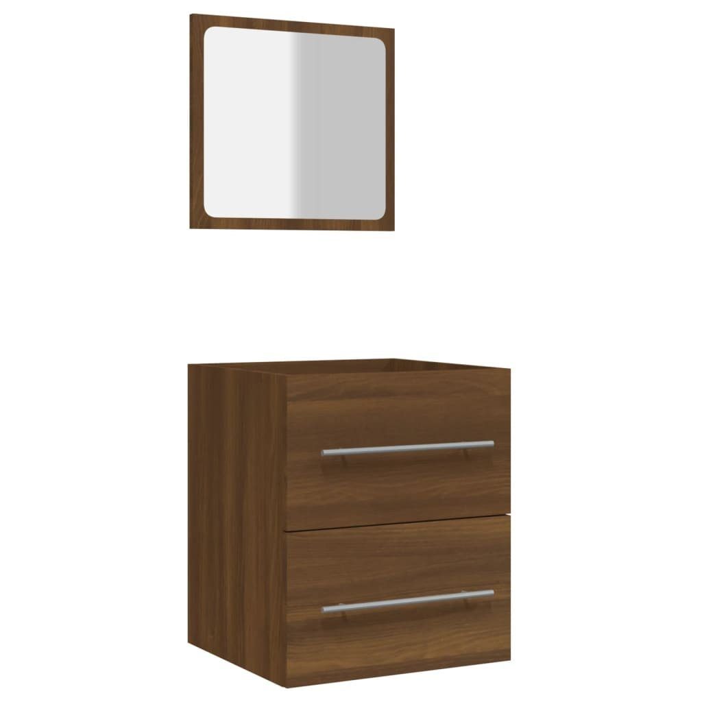 41x38,5x48 Badschrank Eiche Eichen-Optik vidaXL mit Badezimmer-Set Braun cm, (1-St) Spiegel Braune