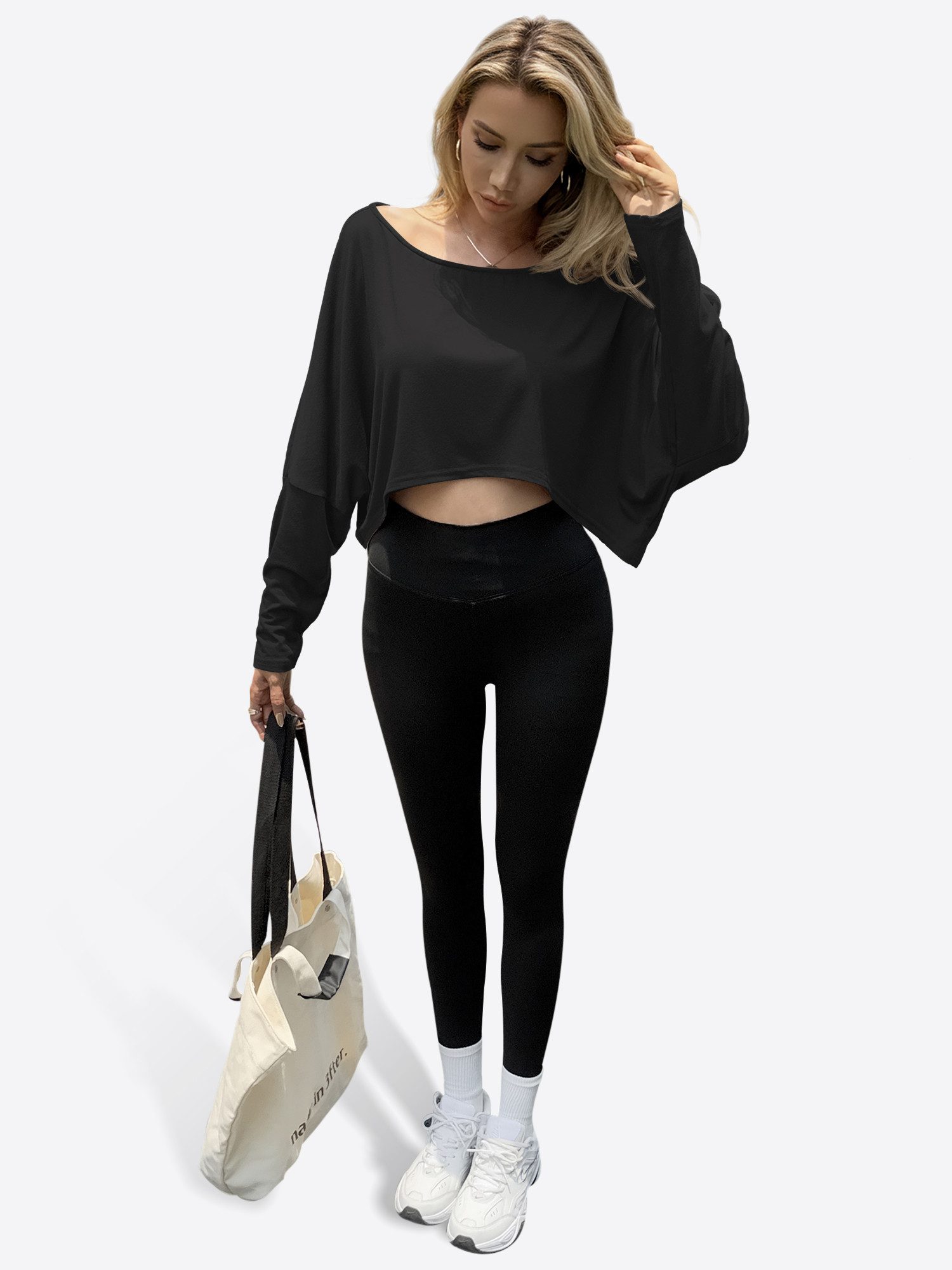 Imily Bela T-Shirt Damen Schulterfrei Kurzbluse (Packung, 1-tlg., 1per-Pack) Fledermausärmel
