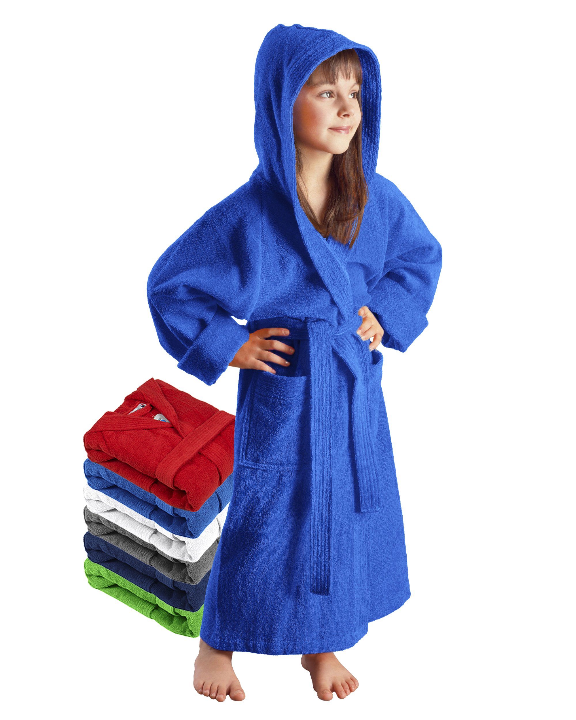 Arus Kinderbademantel für Jungen und Mädchen, mit Kapuze, in vielen Farben erhältlich, 100% Baumwolle, Kapuze, Gürtel, mit zwei Taschen, farbenfroh – Bild 2 von 5