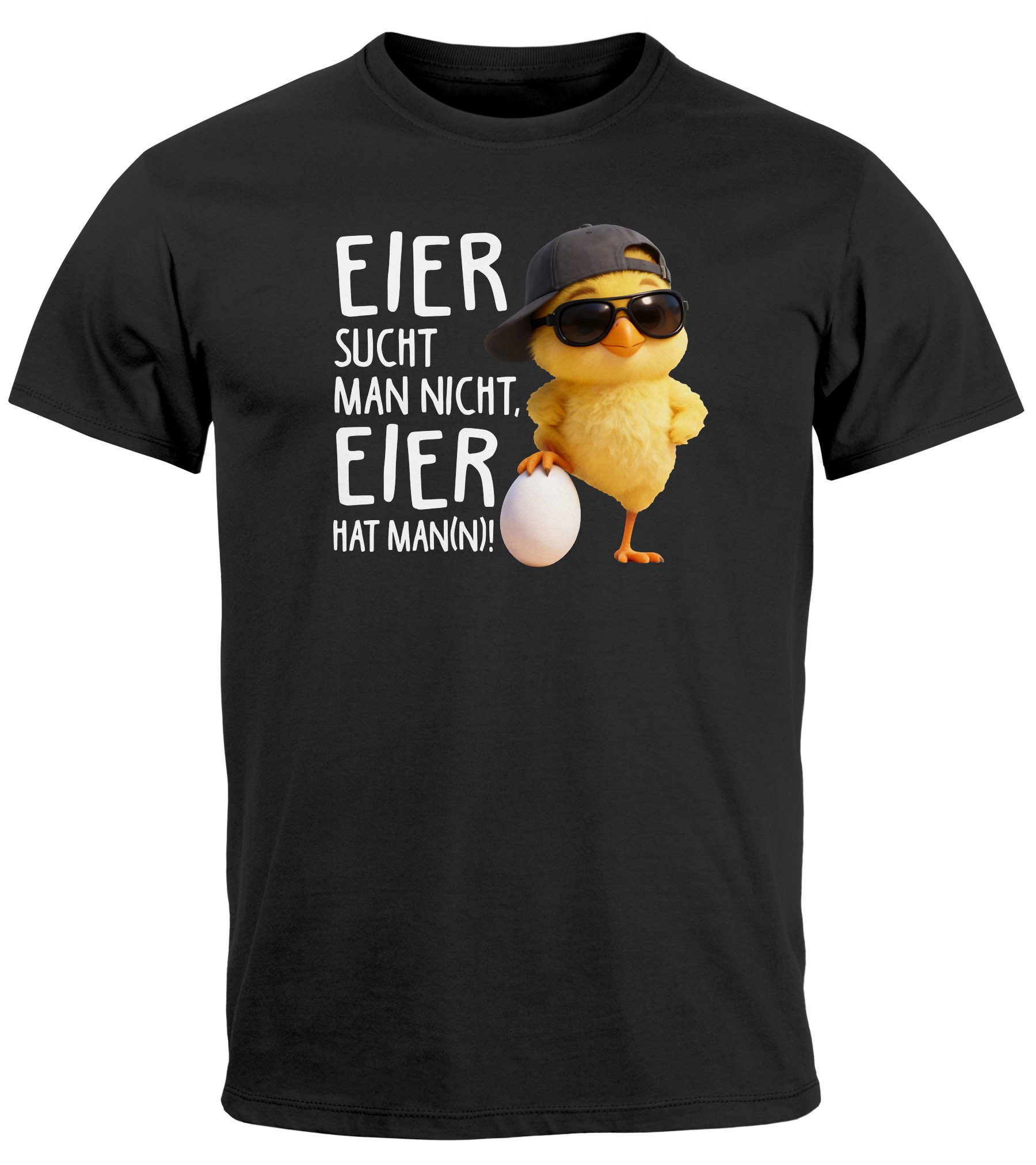 MoonWorks Print-Shirt Herren T-Shirt Statement Spruch - Eier sucht man nicht, Eier hat Mann mit Print