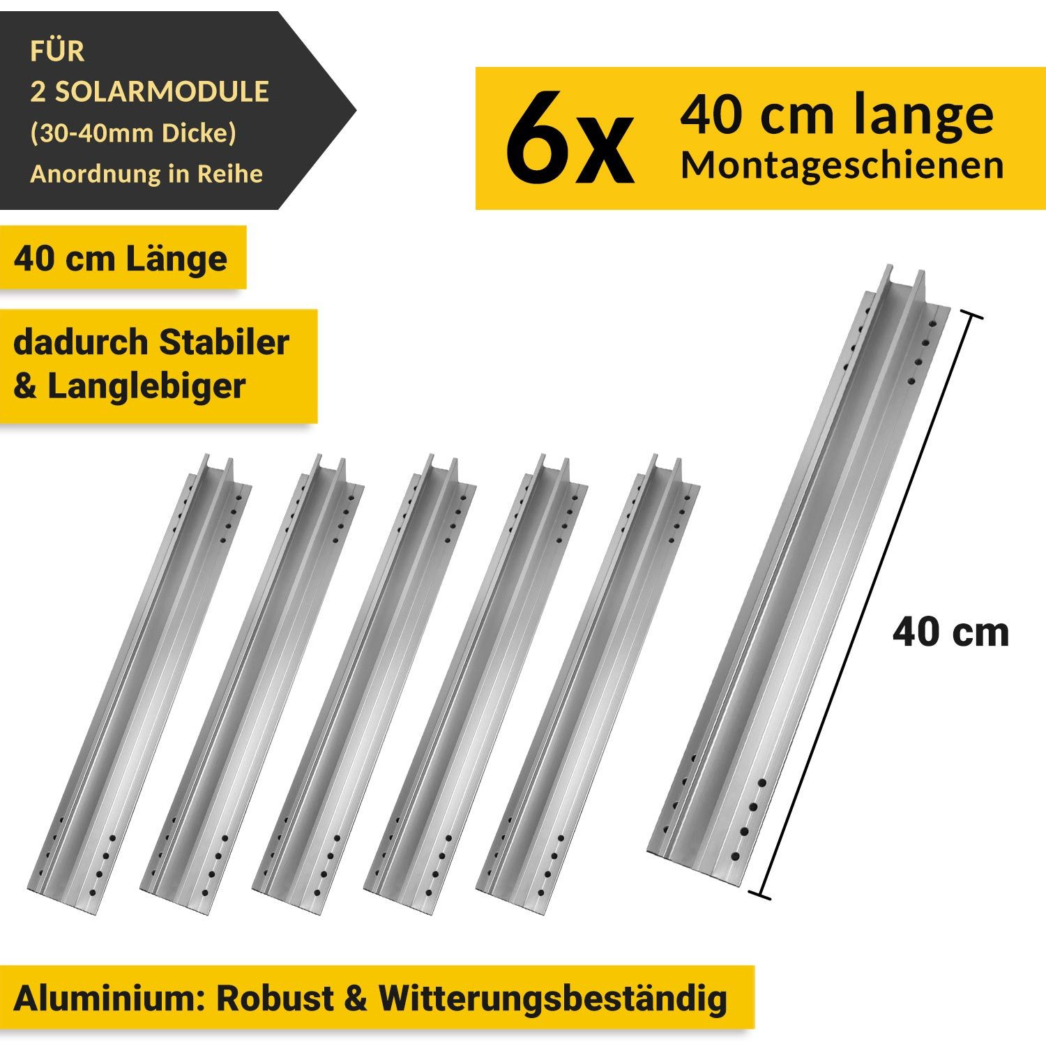 avoltik Solarmodul-Halterung Solar Halterung Montageset Schiene 400mm Flachach für 1-4 Solarmodule, (Solar Halterung Flachdach Montageset mit 400mm Montageschie – Bild 2 von 5