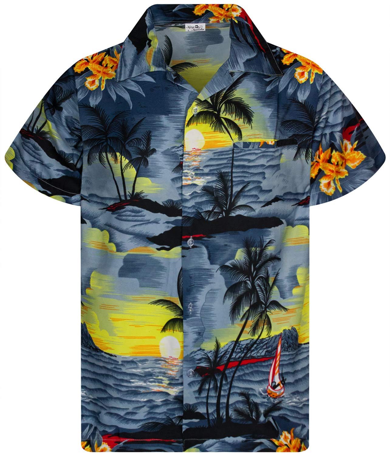 King Kameha Hawaiihemd Surf Kids Funky Hawaii-Hemd Kinder Kurzarm Front-Tasche Unisex