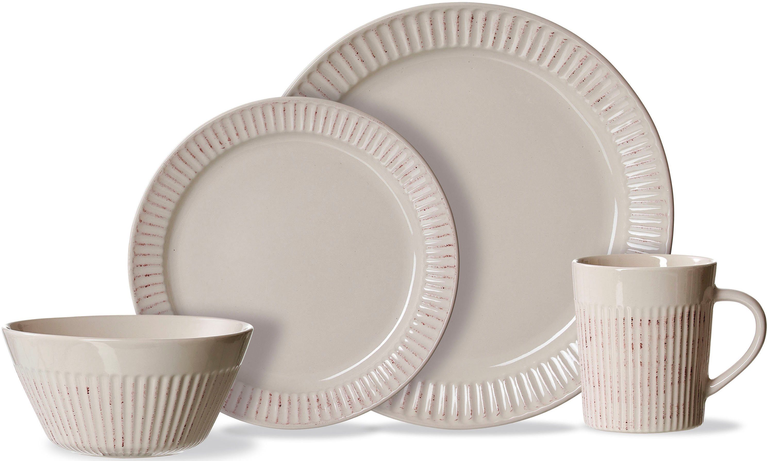 Ritzenhoff & Breker Kombiservice Kreta, (16-tlg), 4 Personen, Steinzeug, Geschirr-Set, Streifenrelief, erdige Braun-Akzente