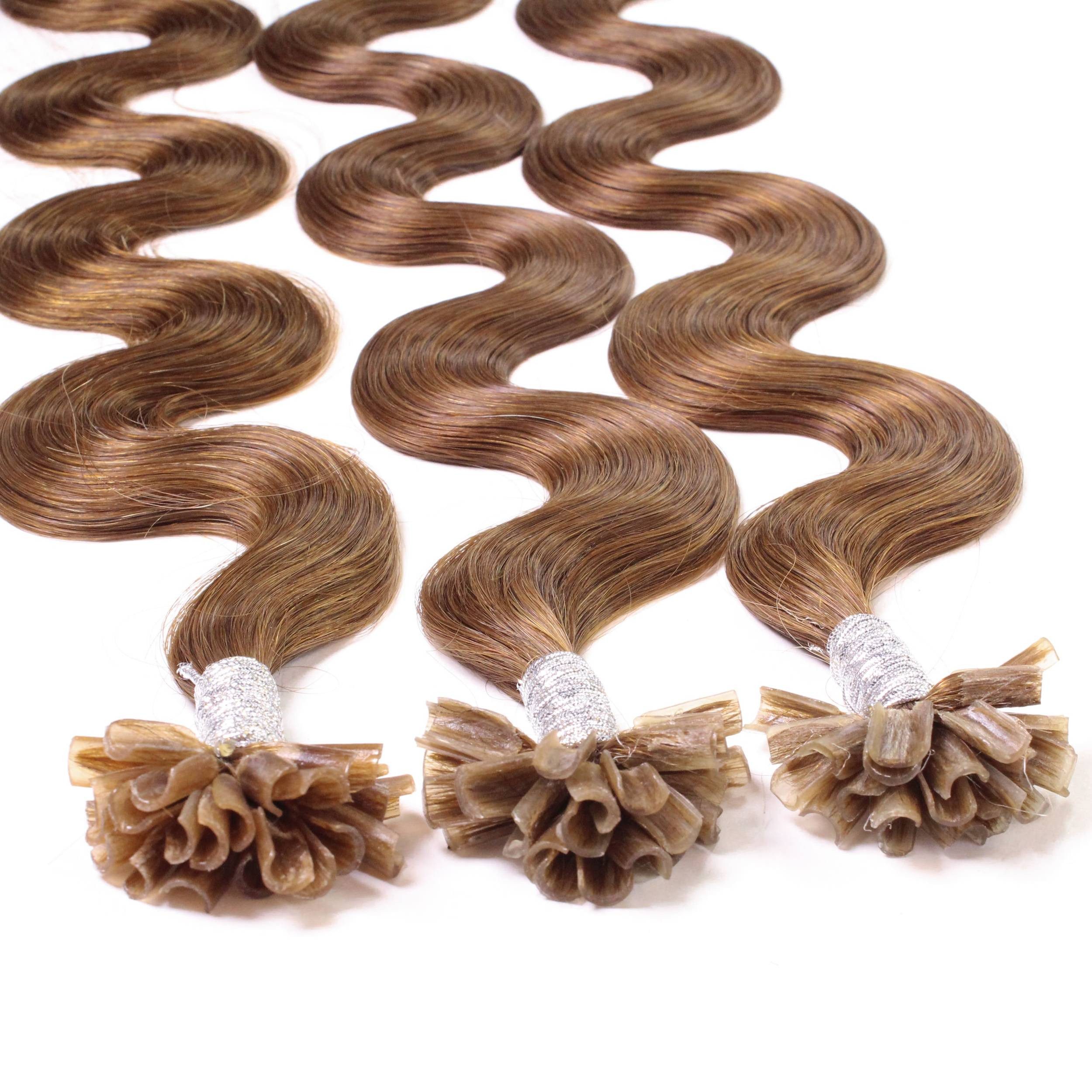 hair2heart Echthaar-Extension Bonding Extensions gewellt #8/03 Hellblond Natur-Gold 1g 60cm