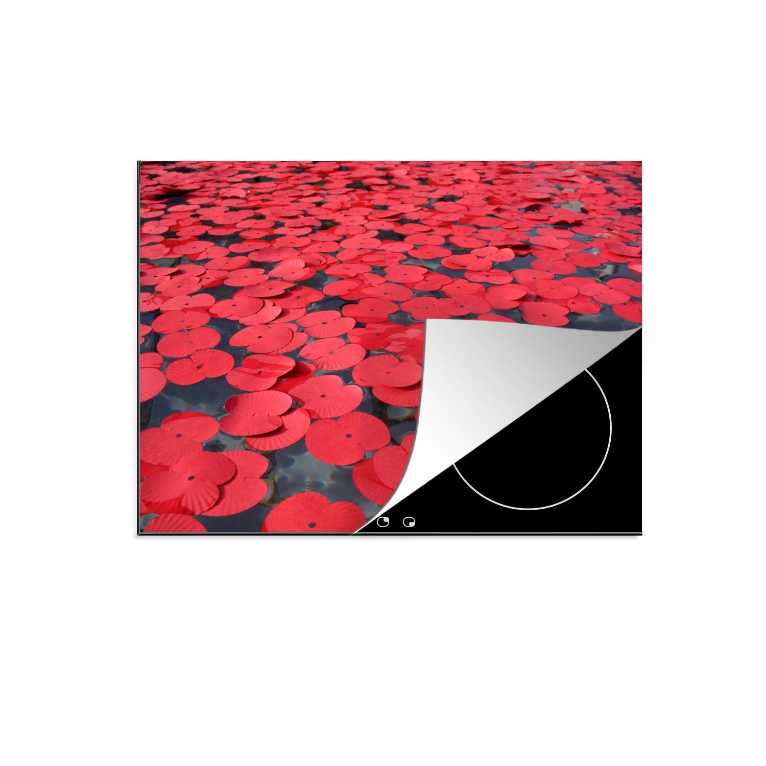 MuchoWow Herdblende-/Abdeckplatte Roter Mohn auf dem Wasser, Vinyl, (1 tlg), 71x52 cm, Induktionskochfeld Schutz für die küche, Ceranfeldabdeckung