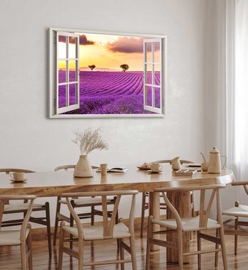Sinus Art Leinwandbild Wandbild 120x80cm Fensterbild Lavendel Lavendelfeld Farbenfroh Sonnenu, (1 St)