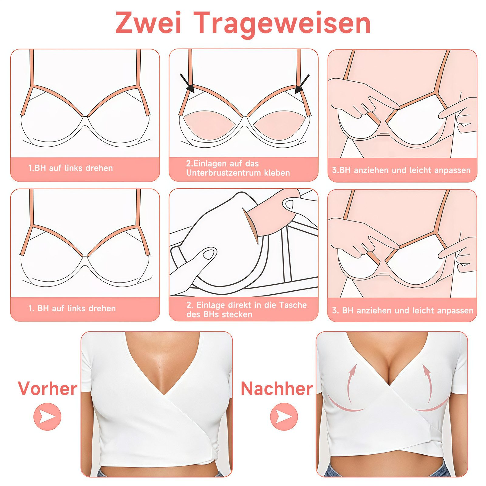 MOPUEA BH-Einlagen 1 Paar Silikon Push Up BH Pad, Push-Up-Einlagen für A- bis C-Becher (Atmungsaktive BH-Einlagen Wiederverwendbare Brustvergrößerer, 1 Paar), W – Bild 5 von 5