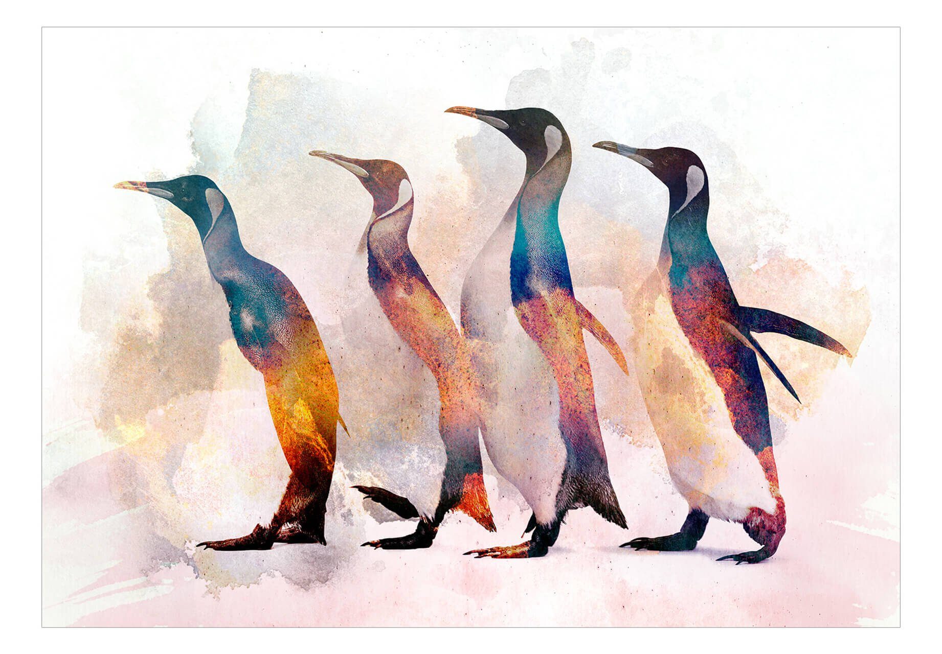 KUNSTLOFT Vliestapete Penguin Wandering 0.98x0.7 m, Design matt, Tapete lichtbeständige