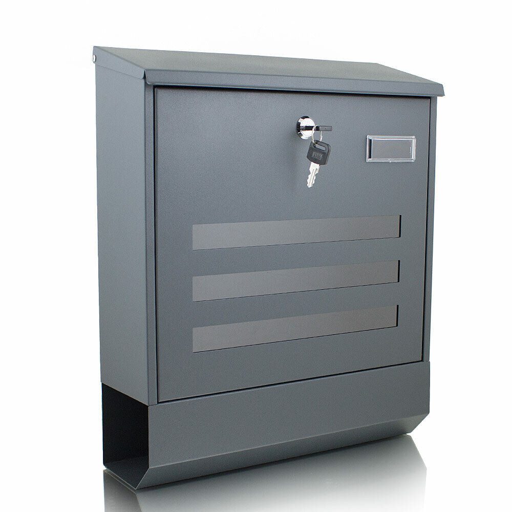 Bituxx Briefkasten Dunkelgrau Eckig mit Zeitungsrolle und Fenster (MS-16025)