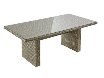 KONIFERA Garten-Essgruppe Venedig, (Set, 19-tlg., 6x Sessel, 1x Tisch 200x100x75 cm, inkl. Auflagen, Alu, Polyrattan), Tischplatte aus 5mm starkem Sicherheitsglas, Hellgrau