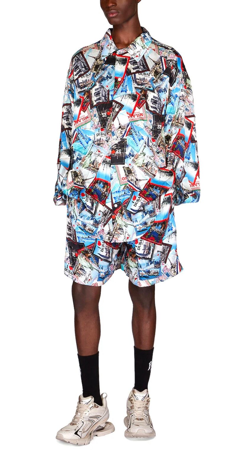 Balenciaga Shorts Seiden-Shorts Allover Cities Postcard Rarität mit Weltenbummler-Charme Extrem selten und nicht mehr im Handel erhältlich