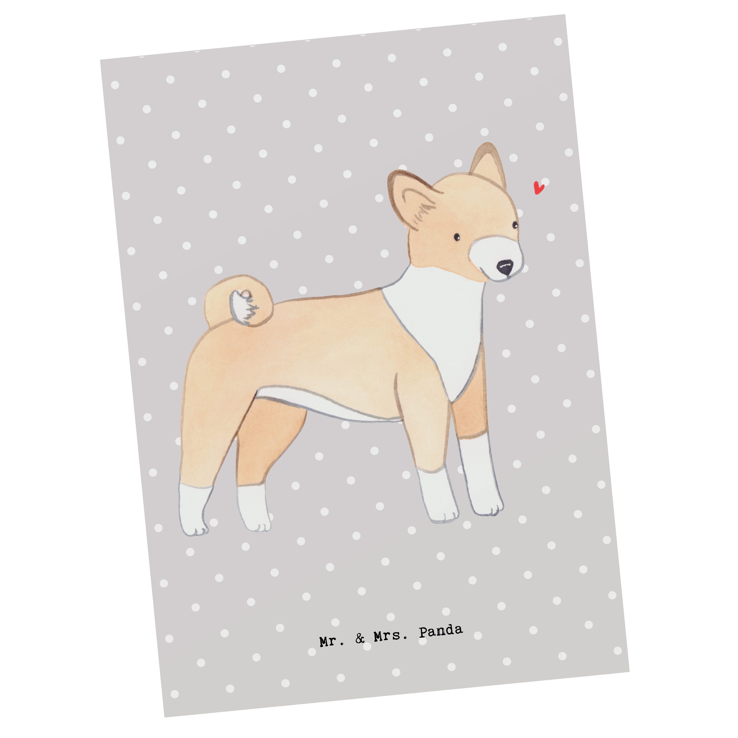 Mr. & Mrs. Panda Postkarte Basenji Lebensretter - Grau Pastell - Geschenk, Hund, Grußkarte, Kart