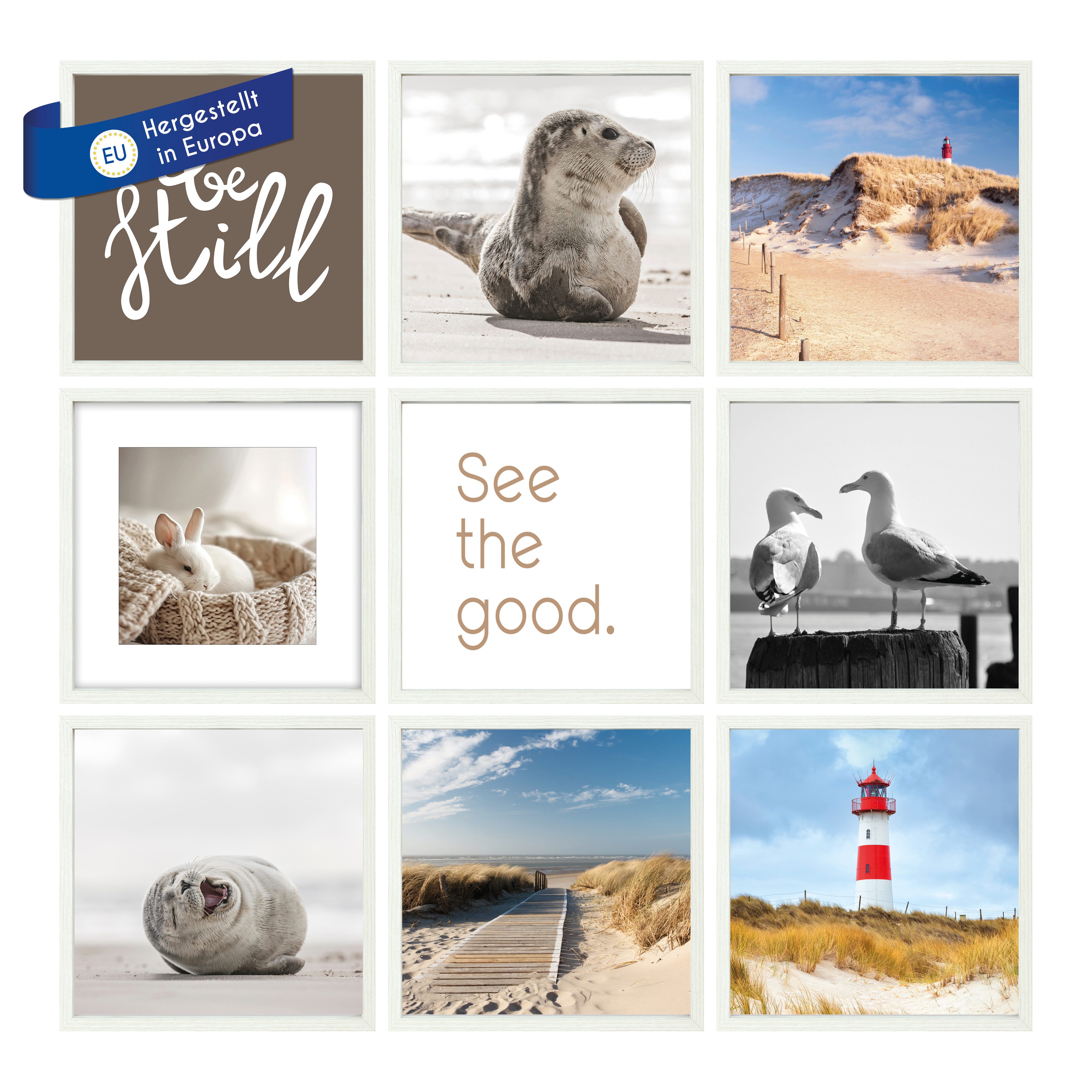 Wackadoo Living Рамки-Set mit Glasscheibe Posterrahmen Fotorahmen MDF Holz Europa quadratisch, (9er-Set), 20 x 20 cm, Wandcollage