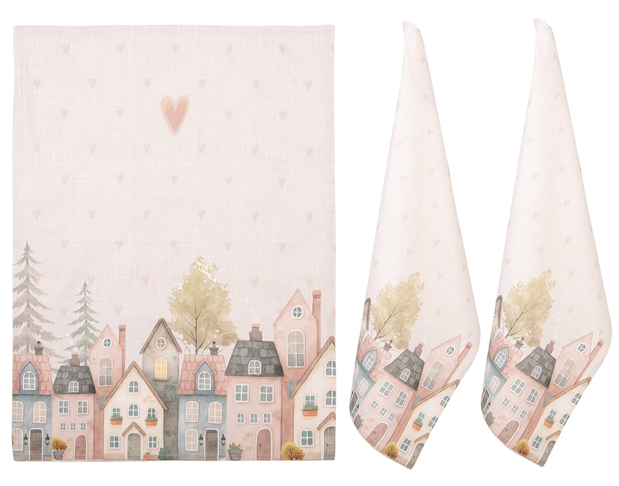 Clayre & Eef Geschirrtuch Homes and Hearts, (3-tlg., 3-teilig), Geschirrtücher (3 Stück), ca.50x70cm Baumwolle