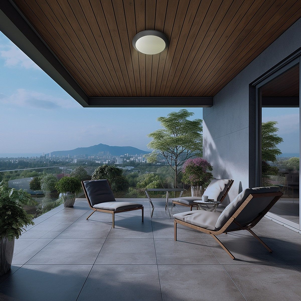 Braytron LED Deckenleuchte Außen Deckenlicht IP65 Ø265mm – E27 Fassung Bewegungsmelder, ohne Leuchtmittel, IP65 wasserdicht, Für den Außenbereich geeignet
