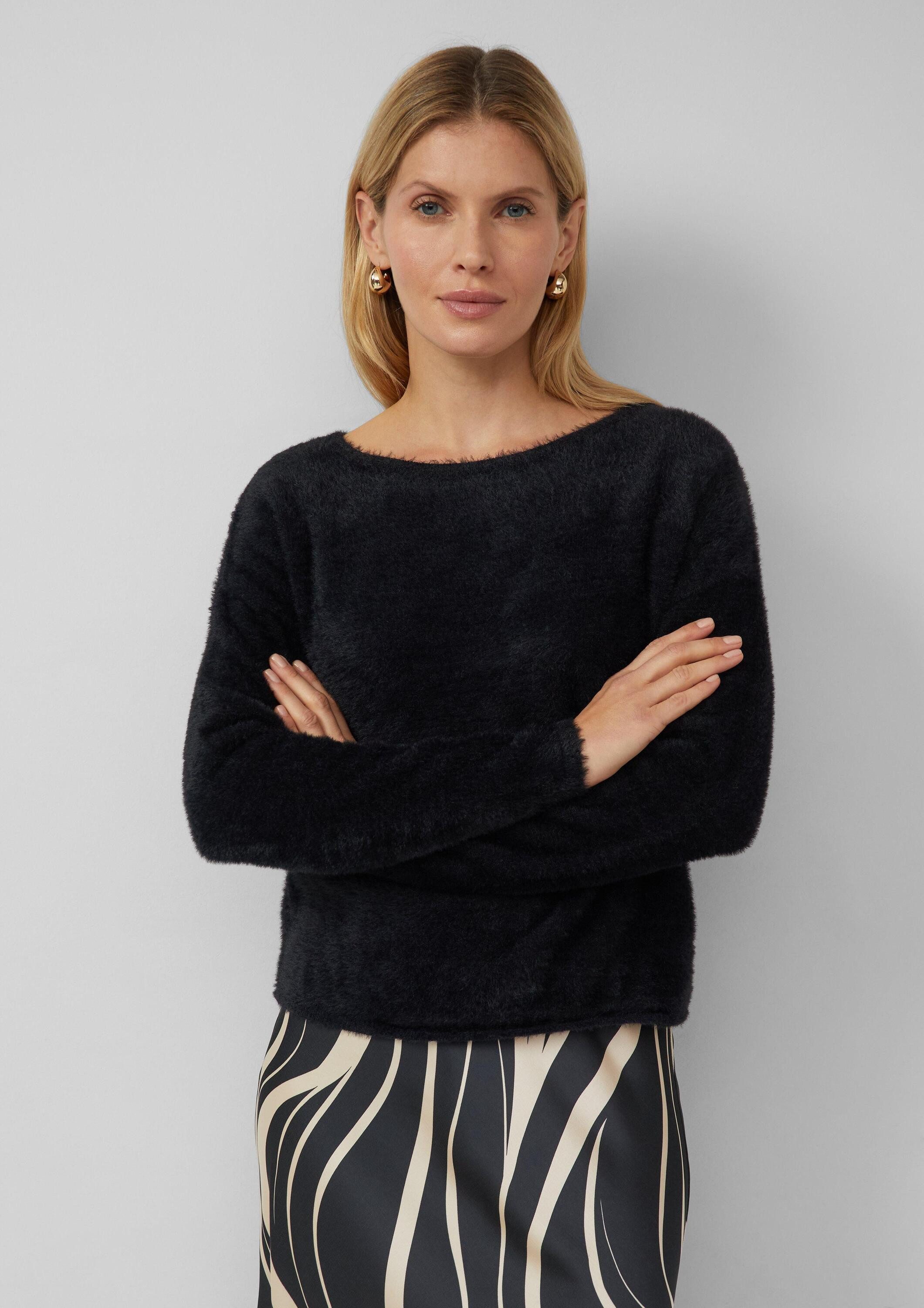 s.Oliver Longpullover Strickpullover Flauschiger Pullover mit U-Boot-Ausschnitt