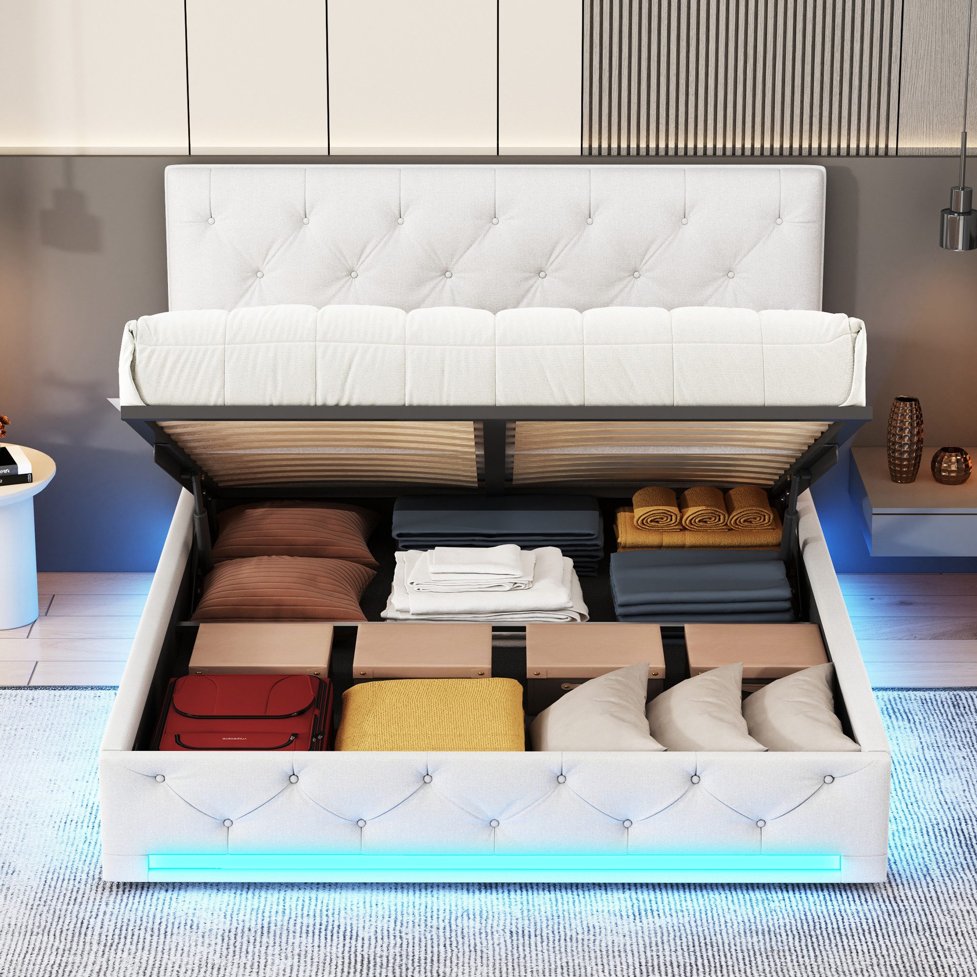 FUROKOY Stauraumbett Doppelbett Polsterbett mit Lattenrost günstig online kaufen