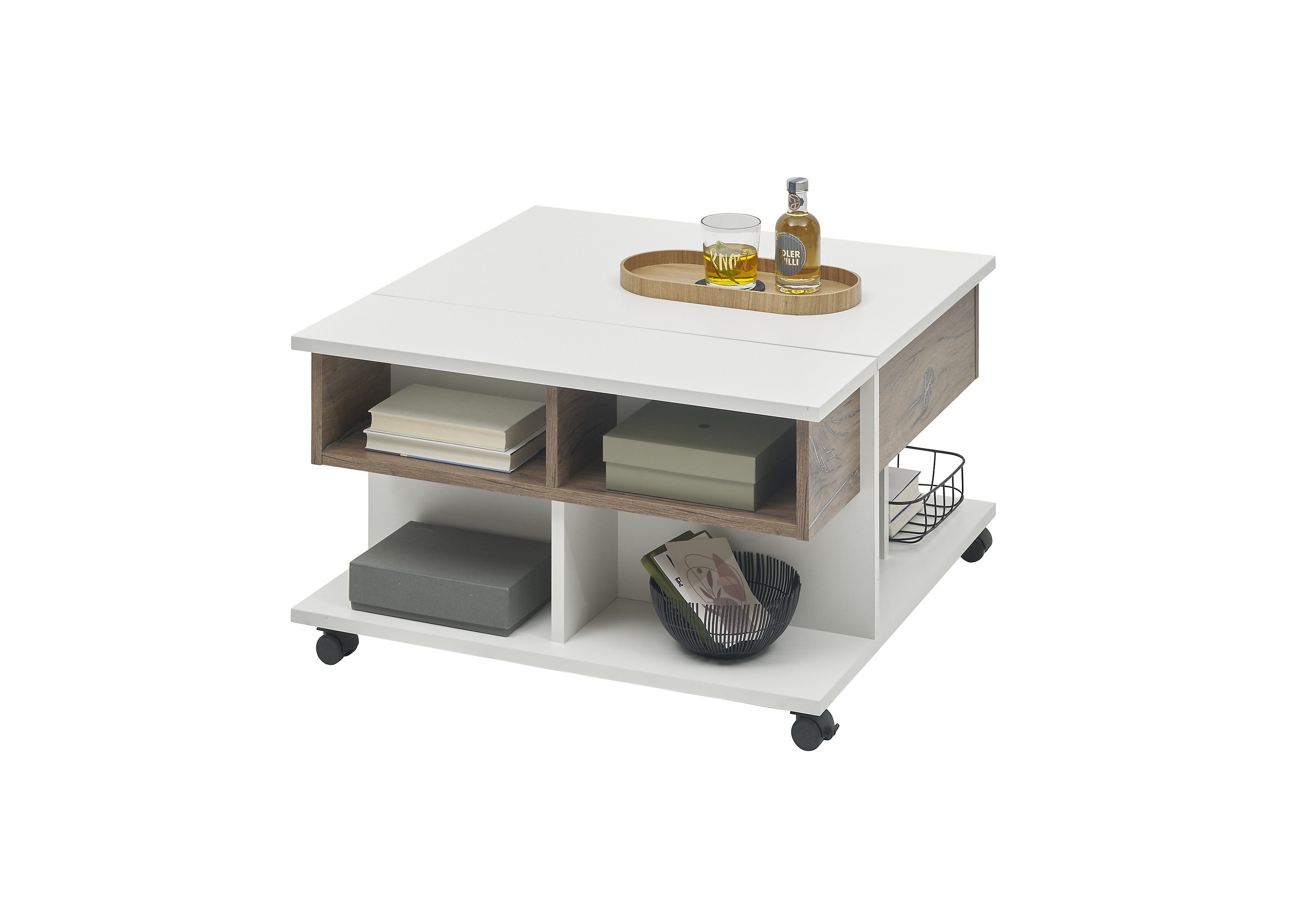 Stolkom Sp.z.o.o. Couchtisch höhenverstellbar, 4 Rollen, flagstaff, weiß - 75x44/67x75cm (BxHxT)